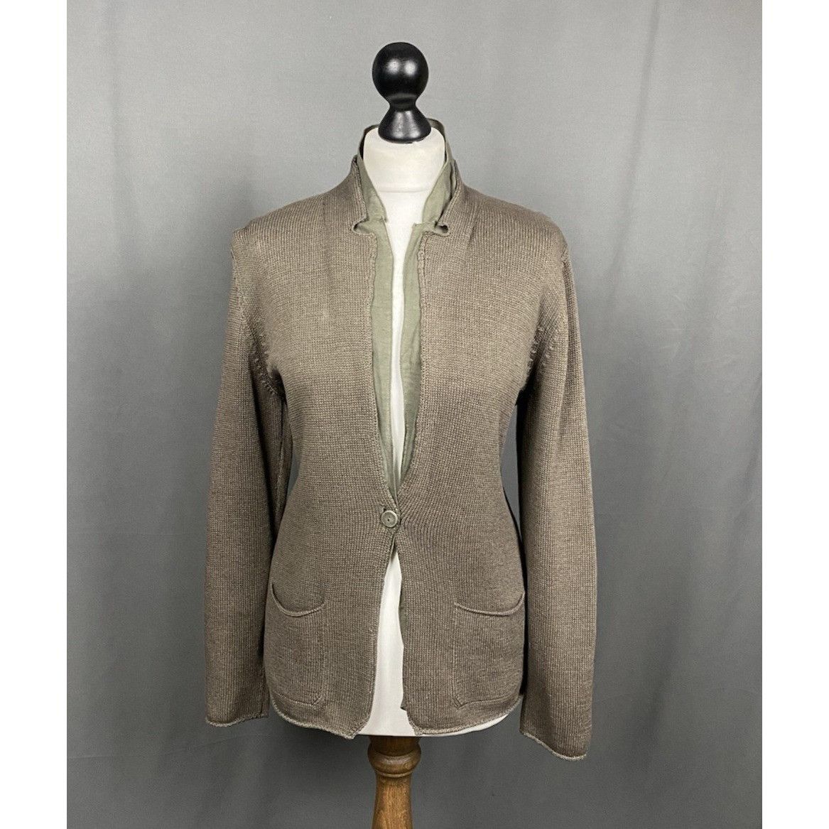 Brunello Cucinelli Brunello Cucinelli Women's Khaki Green Knitted 1-Button Blaz Size L / US 10 / IT 46 - 1 Thumbnail