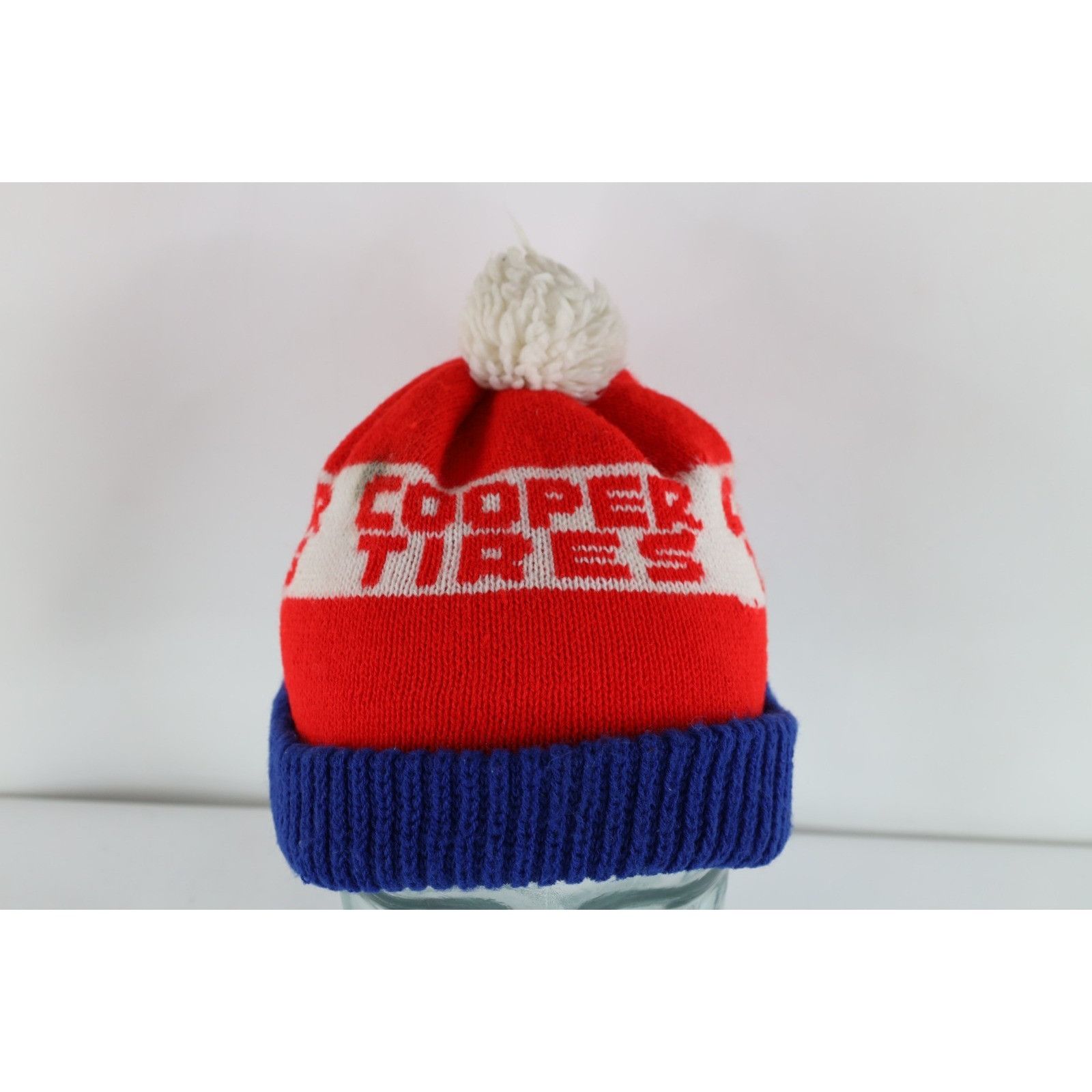 Vintage Vintage 80s 90s Cooper Tires Pom Knit Winter Beanie Hat Size ONE SIZE - 1 Thumbnail