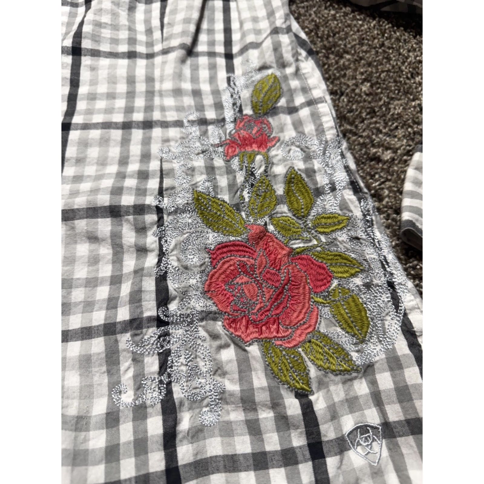 Ariat Ariat Western Cowgirl Women's Shirt Large Gray Plaid Embroidery Snap Size L / US 10 / IT 46 - 3 Thumbnail
