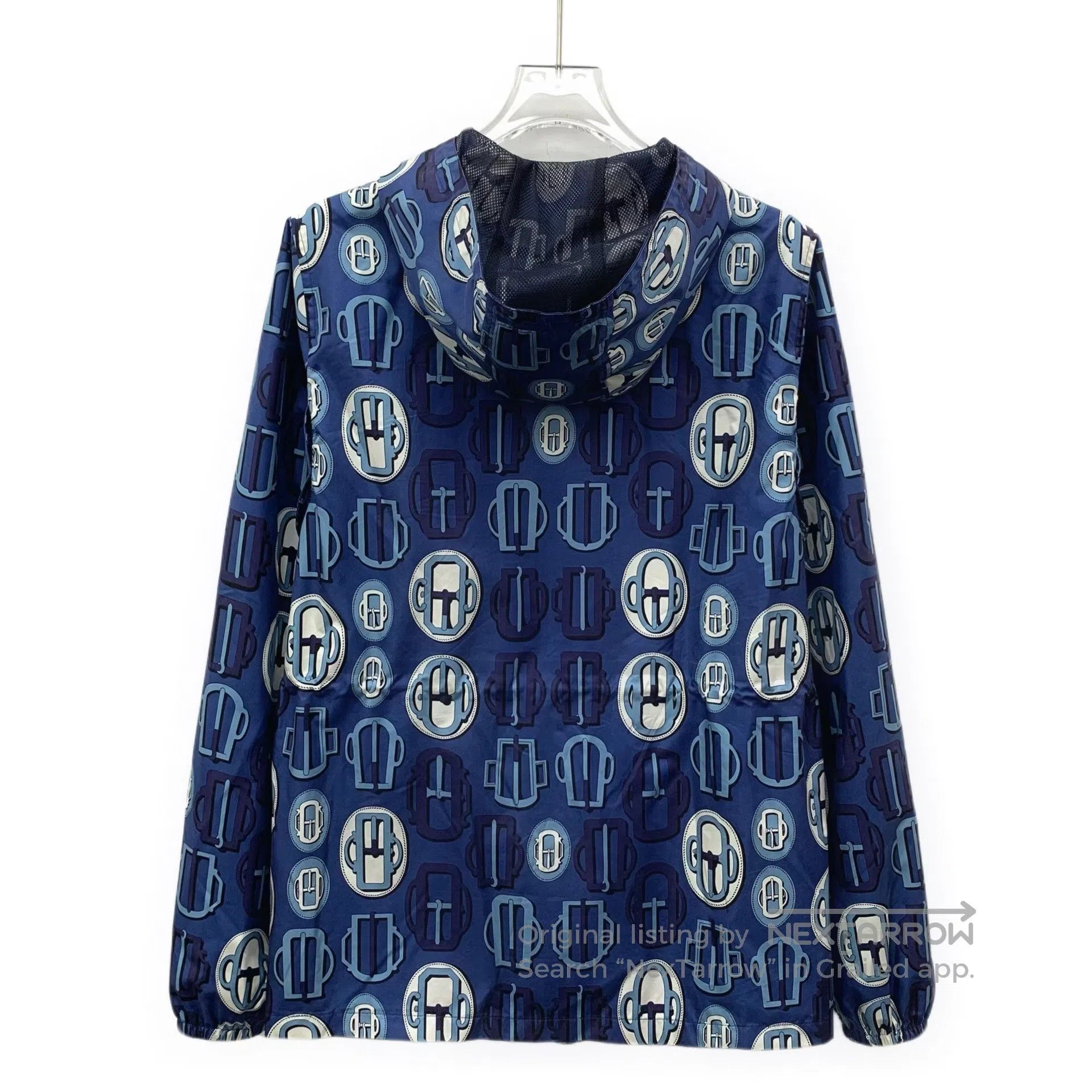 Hermes Hermes Dark Blue Monogram Printed Silk-cotton Hooded Zippe Size XXS / US 00 / IT 34 - 2 Thumbnail
