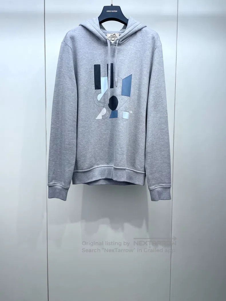 Hermes Hermes 24 Grey Leather Pattern Hooded Fleece Sweatshirt Size US S / EU 44-46 / 1 - 1 Thumbnail
