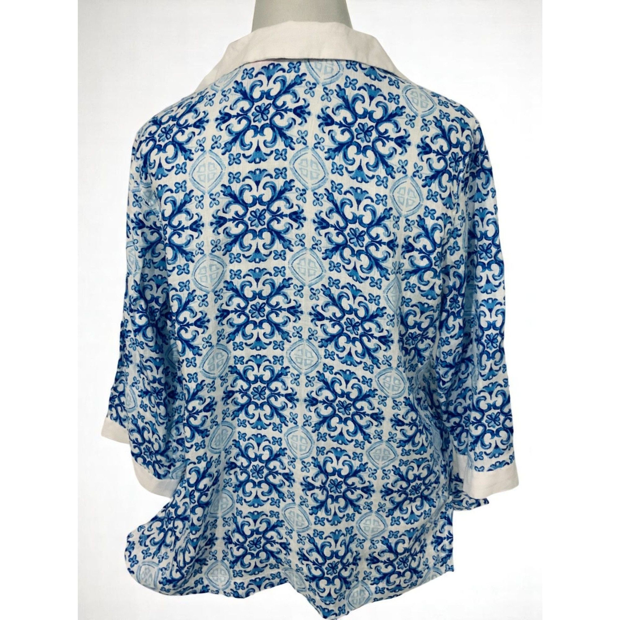 Isaac Mizrahi Isaac Mizrahi Blue White Quarter Sleeve Linen Top Small Size S / US 4 / IT 40 - 6 Thumbnail