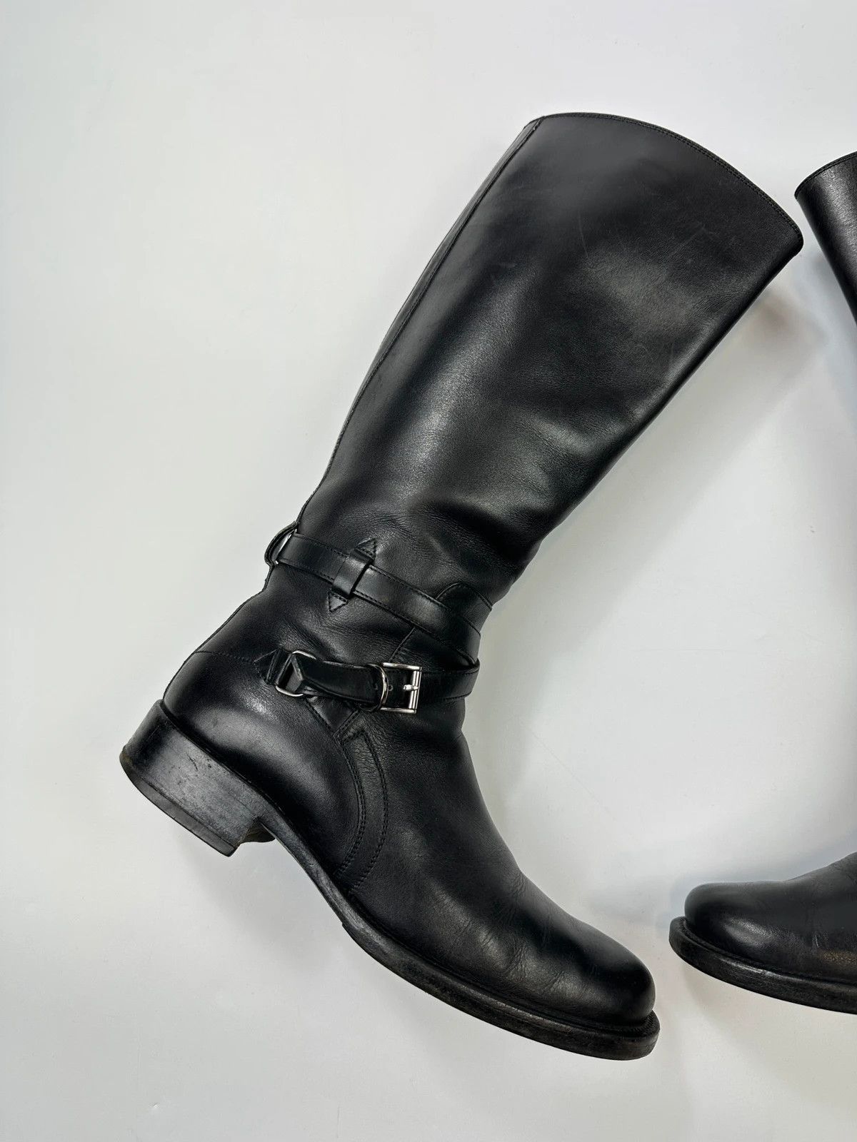 Prada Prada Milano Early 00’s Black Leather High Belted Boots Size US 7 / IT 37 - 2 Thumbnail