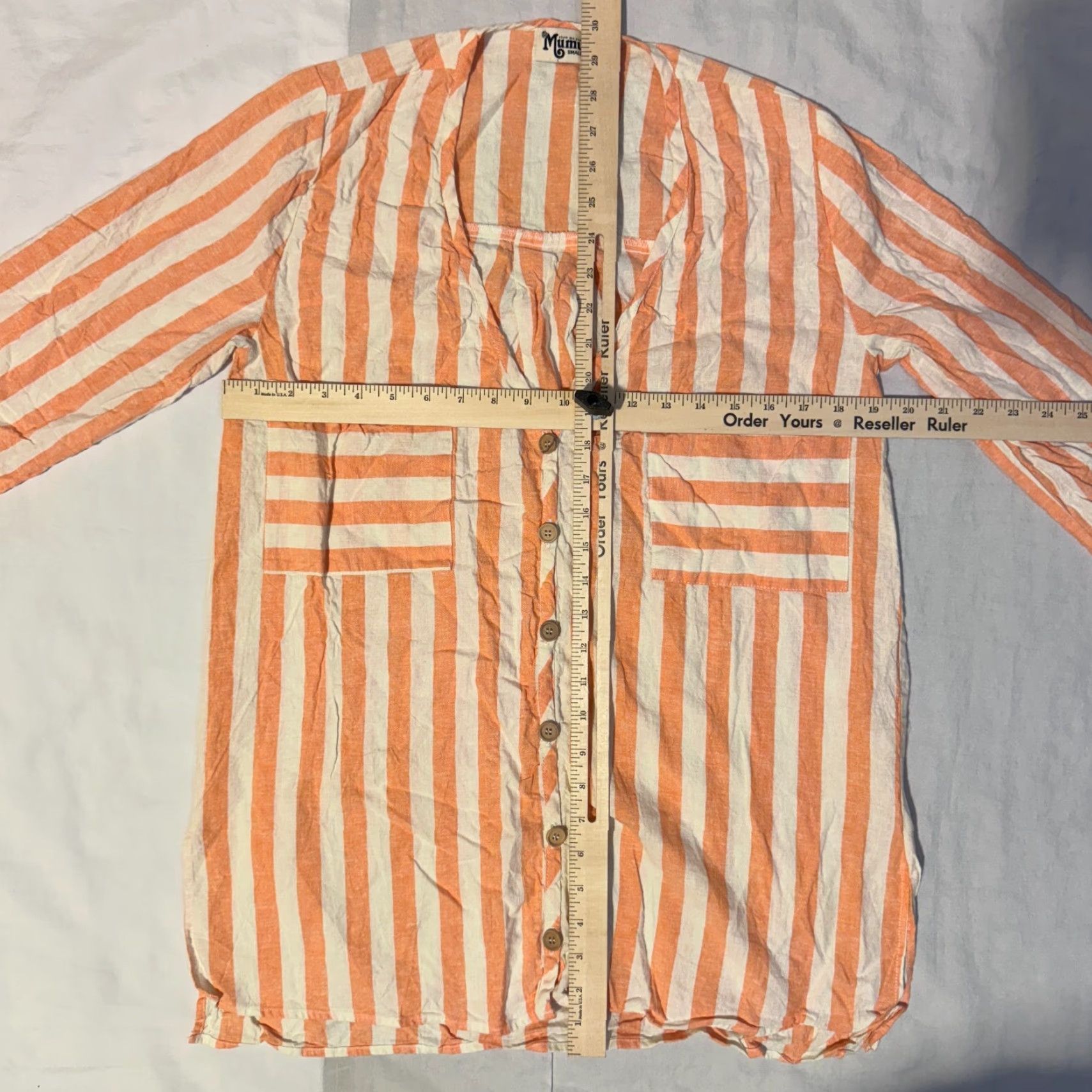 Show Me Your MuMu Show Me Your MuMu Tunic Shirt - Women S Button-Up Linen Orange Striped Pocket Collared Long Sleeve Breathable Casual Blouse Size S / US 4 / IT 40 - 4 Thumbnail