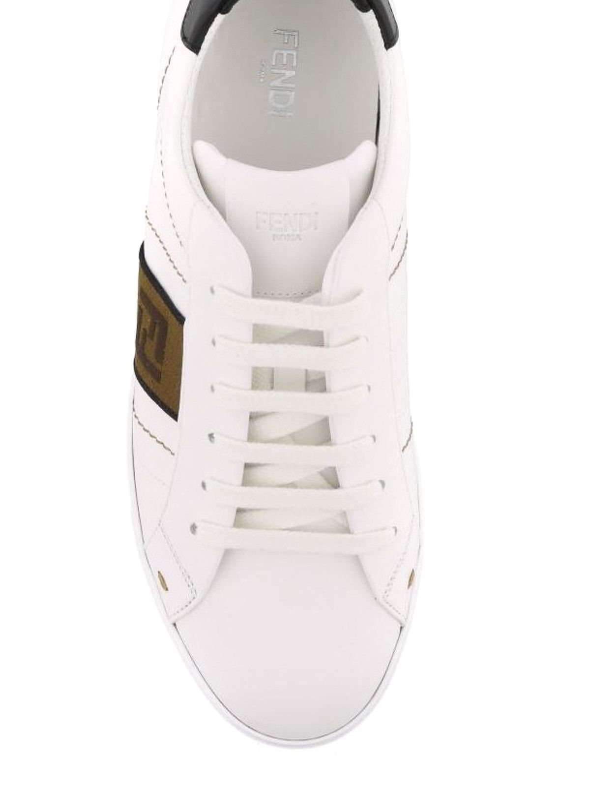 Fendi o1s1wg111224 Jacquard Band Leather Sneakers in White & Brown Size US 7 / IT 37 - 3 Thumbnail