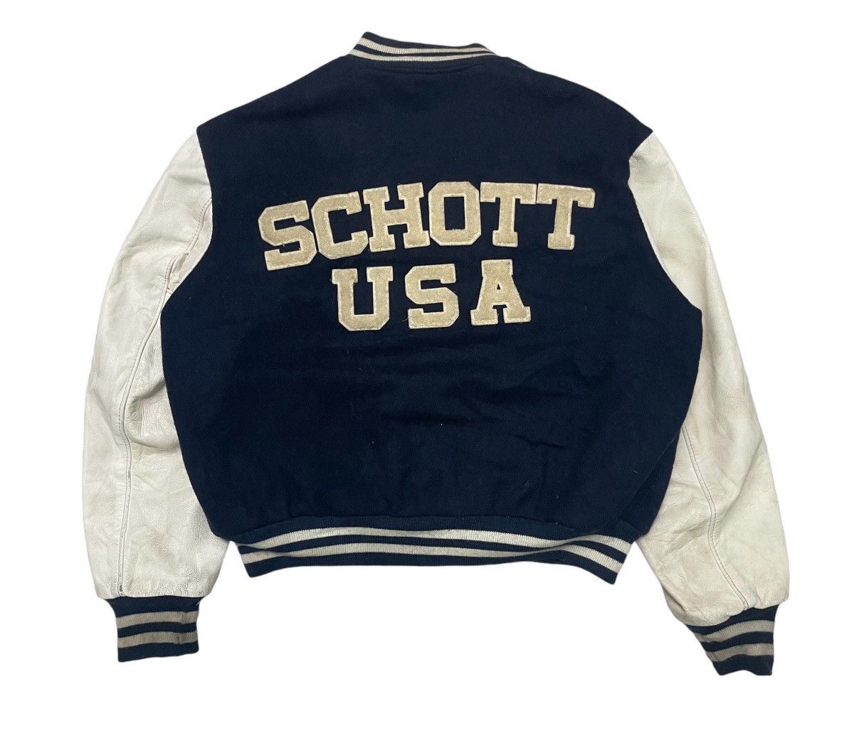 Schott 90s SCHOTT N.Y.C VARSITY JACKET SPELL OUT ON BACK RARE Size US L / EU 52-54 / 3 - 3 Thumbnail