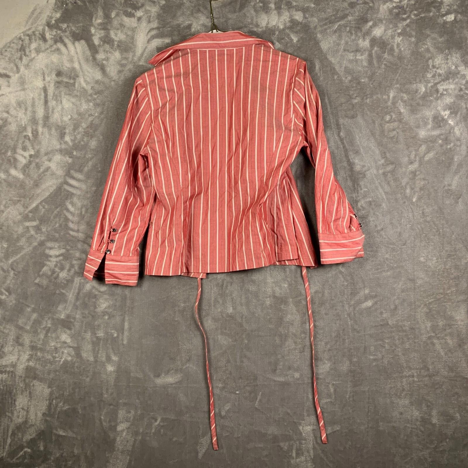 Designer Ann Taylor Loft Blouse Vertical Stripe with Tie Sz. 2 (377) Size XS / US 0-2 / IT 36-38 - 2 Thumbnail