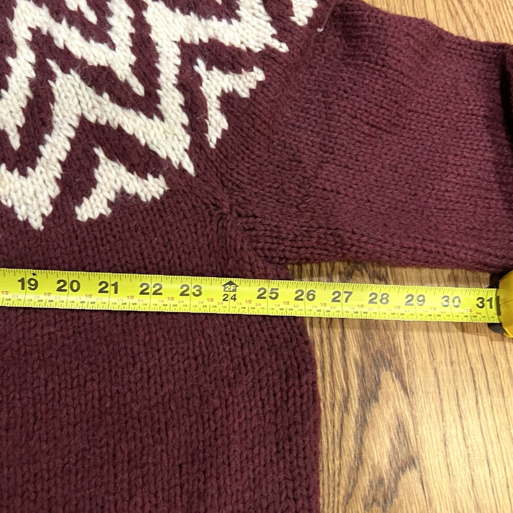 Vintage Unisex 2XL Knitted Sweater Crew Neck Long Sleeve Chunky Knit Fall Winter Casual Travel Cafe Style Maroon Ivory Size XXL / US 16-18 / IT 52-54 - 3 Thumbnail