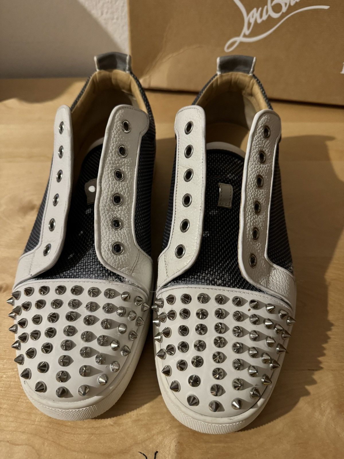 Christian Louboutin Junior Spikes White Grey Blue Size US 11 / EU 44 - 3 Thumbnail