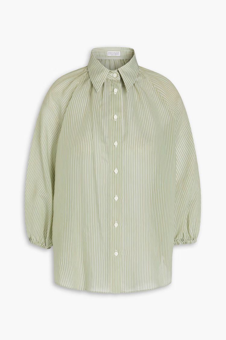 Brunello Cucinelli o1y0725 Striped Shirt in Sage Green/White Size M / US 6-8 / IT 42-44 - 1 Thumbnail