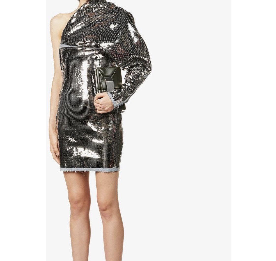 image of Rick Owens Silver Sequin Denim Dress, Women's (Size Medium)