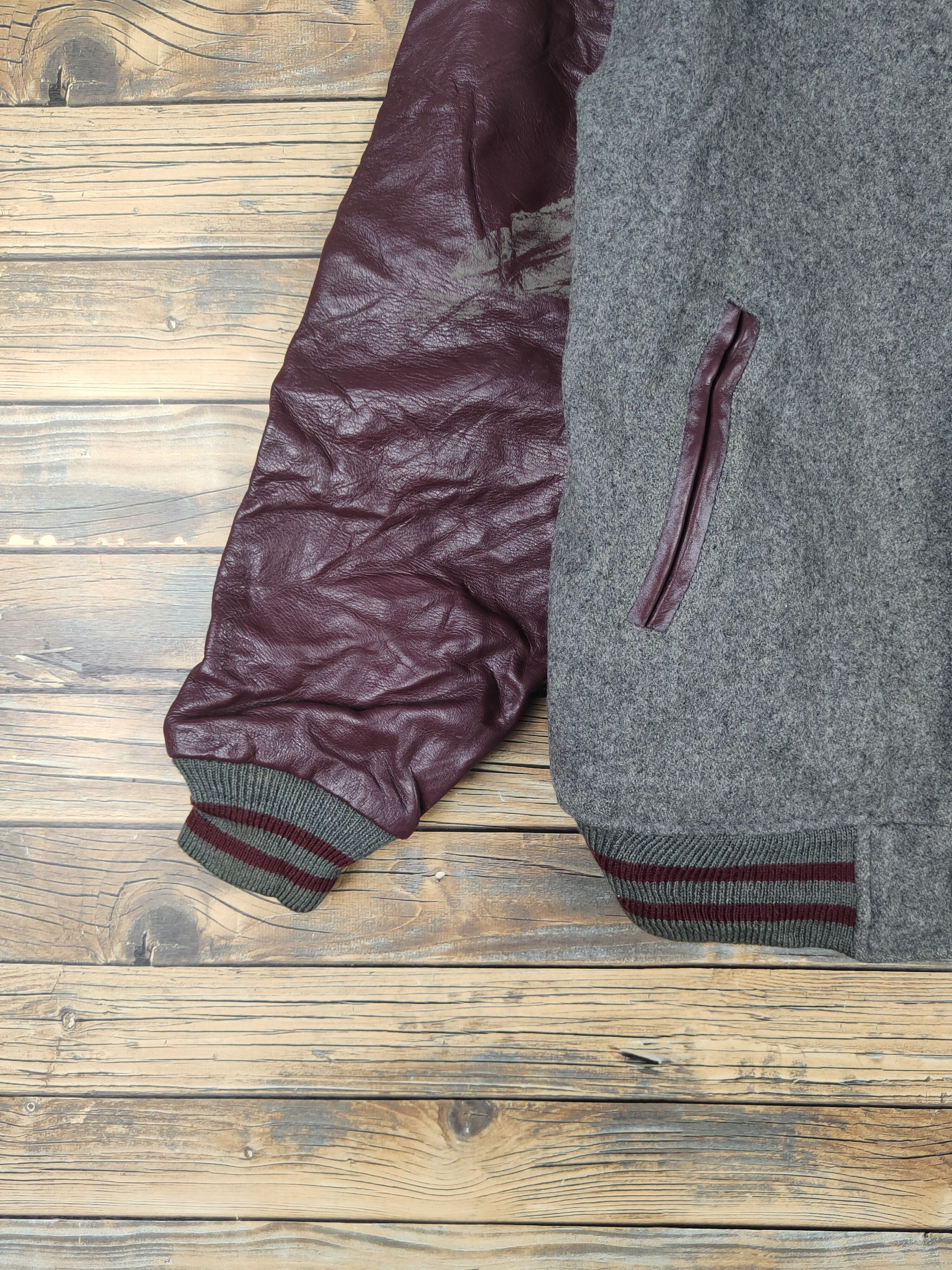 Leather University Shop Gray Maroon Leather Varsity Jackets #W1073 Size US L / EU 52-54 / 3 - 6 Thumbnail