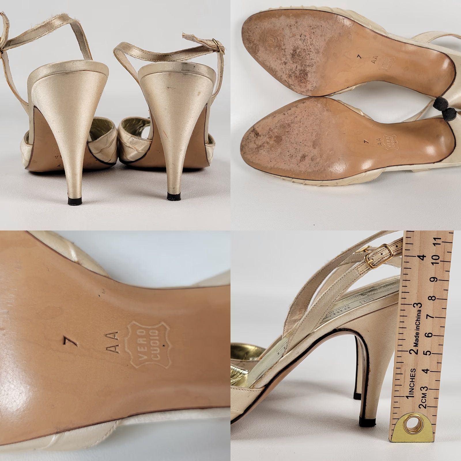 Bruno Magli VINTAGE Bruno Magli Heels Beige Beaded Italian Leather Slingbacks Size 7 AA Women's Stiletto Party/Cocktail Size US 7 / IT 37 - 8 Thumbnail