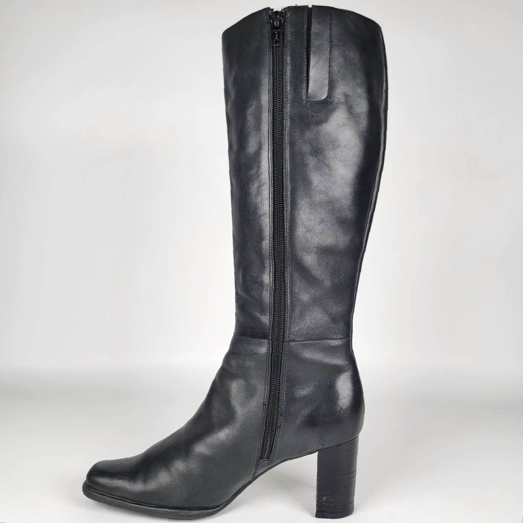 Vintage St. John's Bay Boots Women 6.5M Black Knee High Zippered Square Toe Leather Winter Fall Casual Work Travel Party Womens Size US 7 / IT 37 - 4 Thumbnail