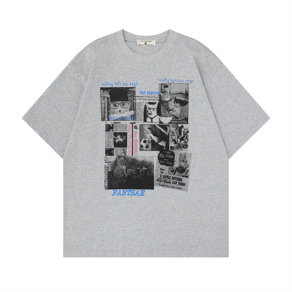 Vintage Men's Streetwear Loose-Fit Casual T-Shirt with Kitten Print Size US M / EU 48-50 / 2 - 1 Thumbnail
