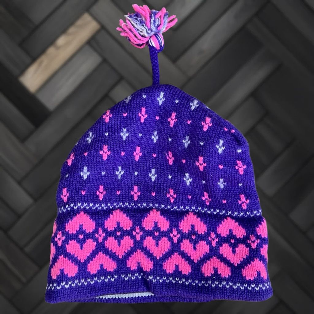 Pinko VINTAGE 80s Wool Ski Beanie Hat Purple Pink Tassel Cap Canada Fair Isle Cappello Size ONE SIZE - 1 Thumbnail