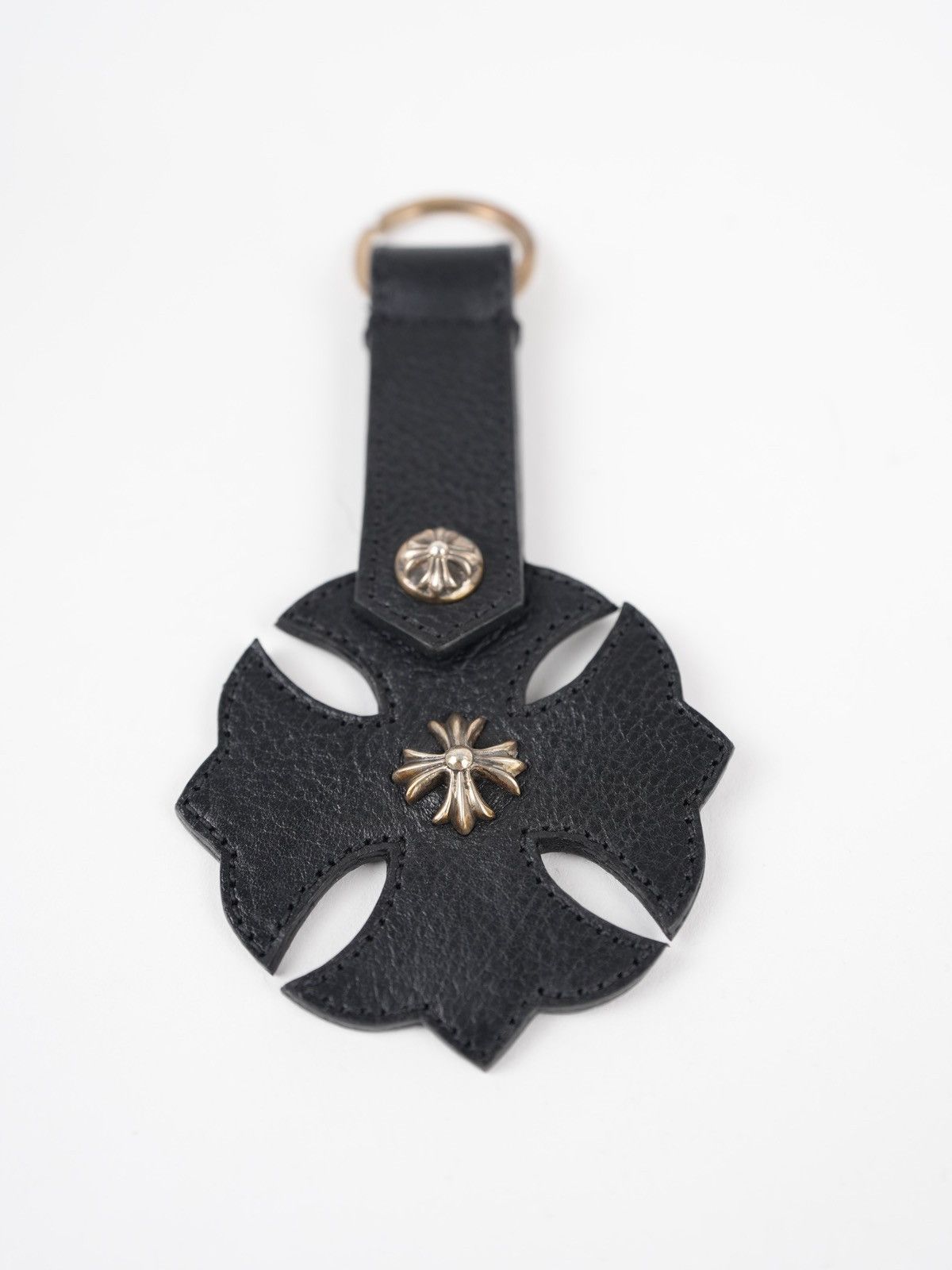 image of Chrome Hearts Leather Plus Keychain in Black, Men's