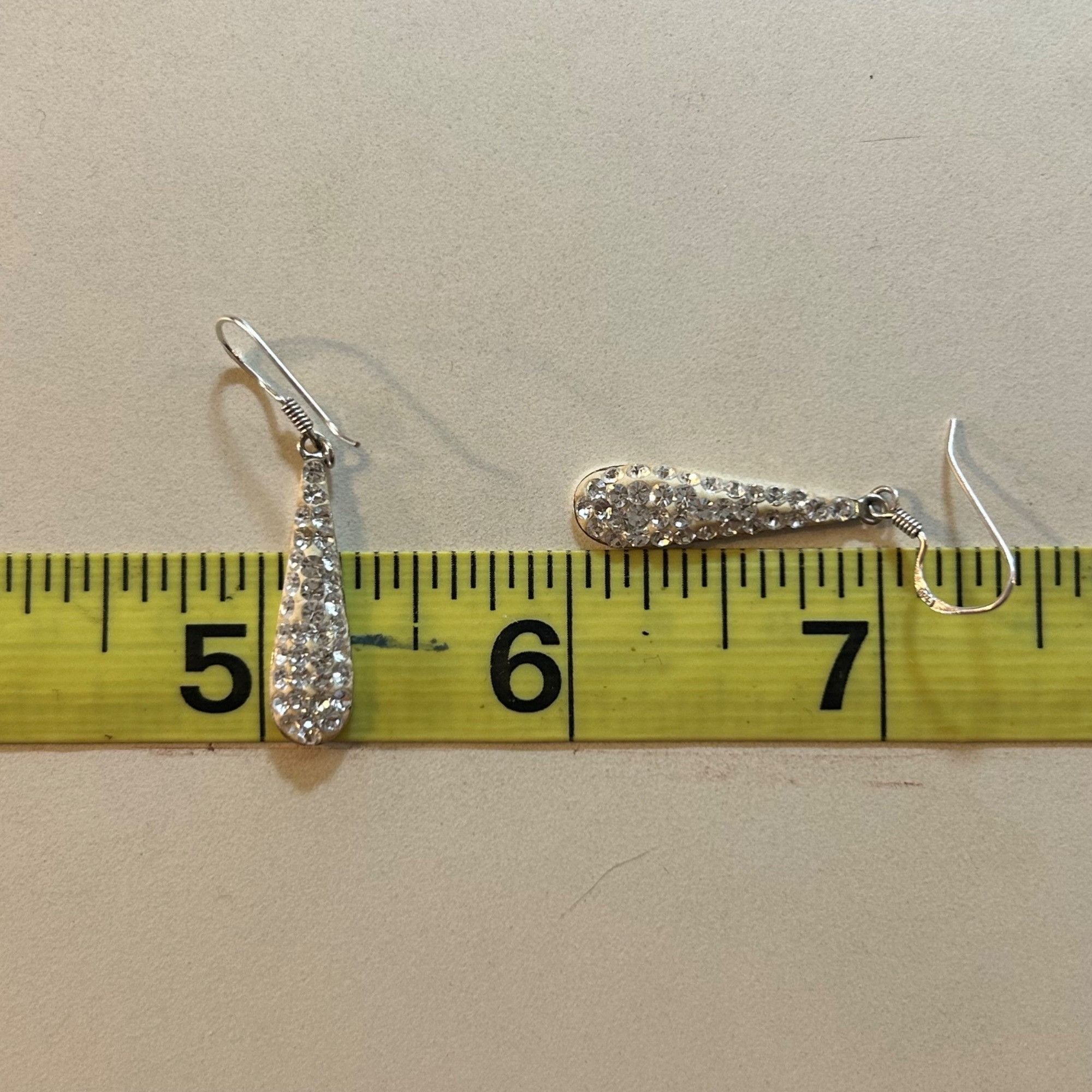 Vintage Sterling Silver 925 Crystal Inset White Dangle Drop Earrings Size ONE SIZE - 11 Thumbnail