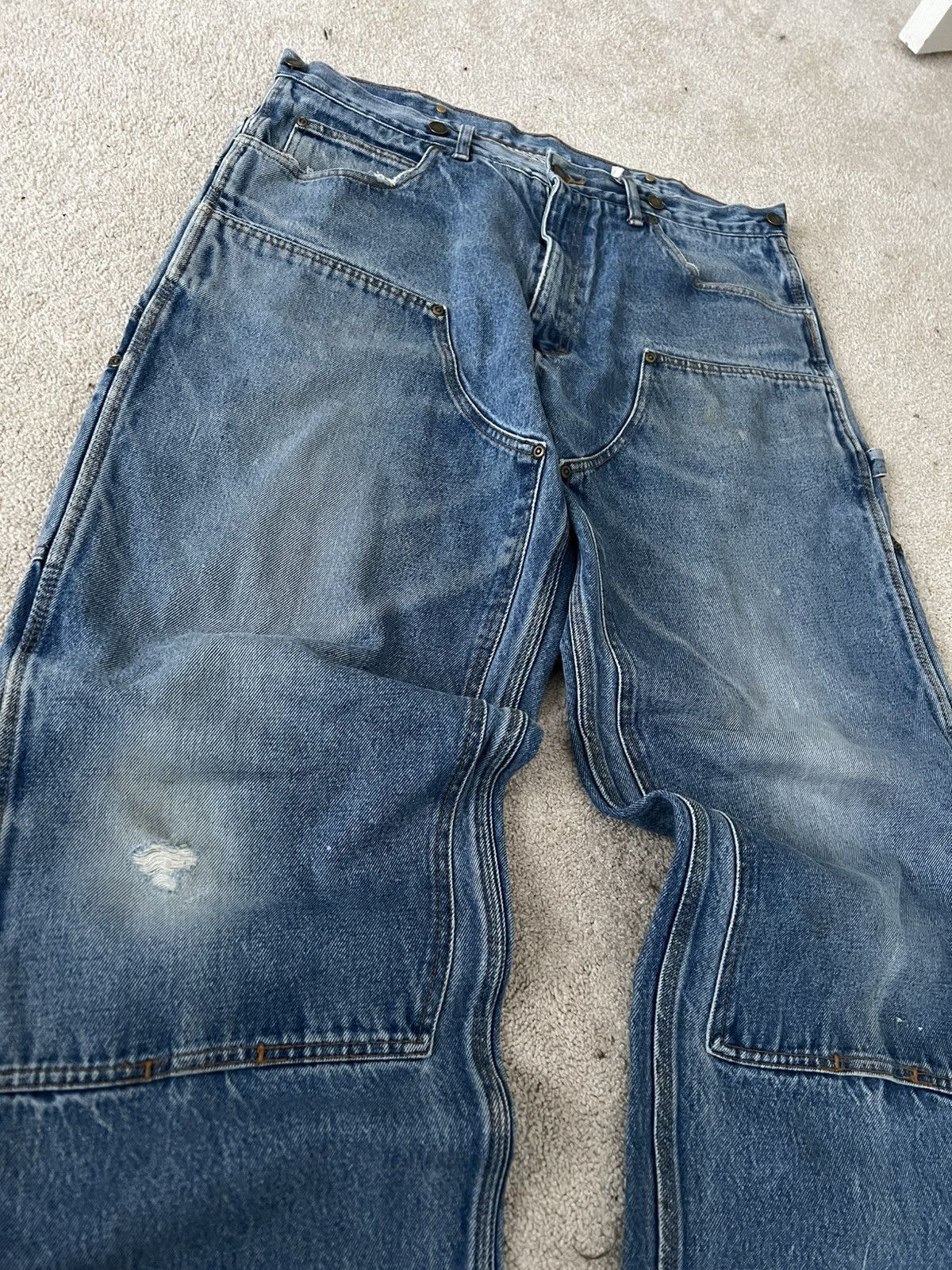 Carhartt × Vintage Vintage distressed baggy carhartt double knees jeans Size US 37 - 2 Thumbnail