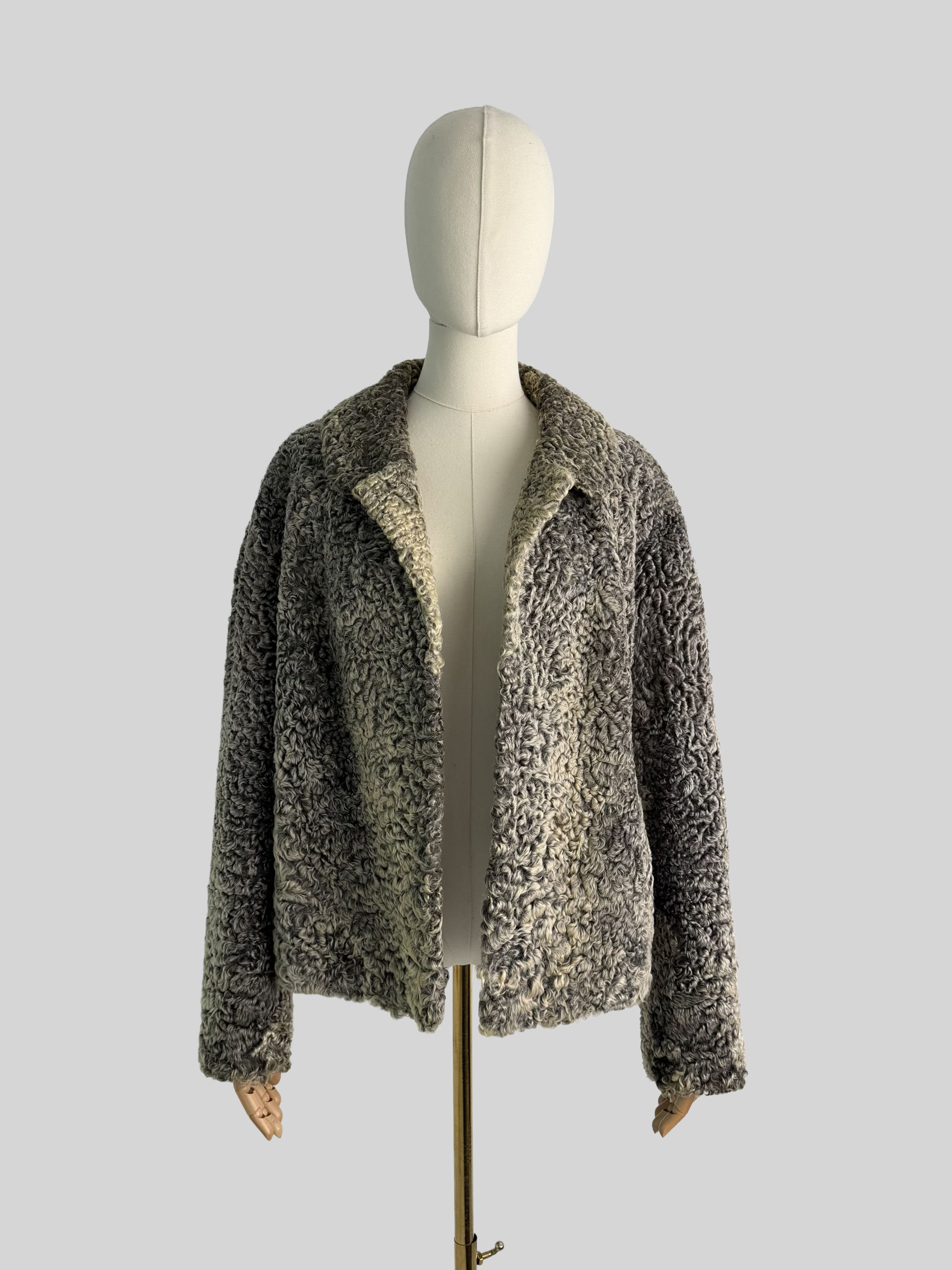 Vintage Vintage Gray Curly Shearling Crop Coat Y2K Outerwear Size L / US 10 / IT 46 - 3 Thumbnail