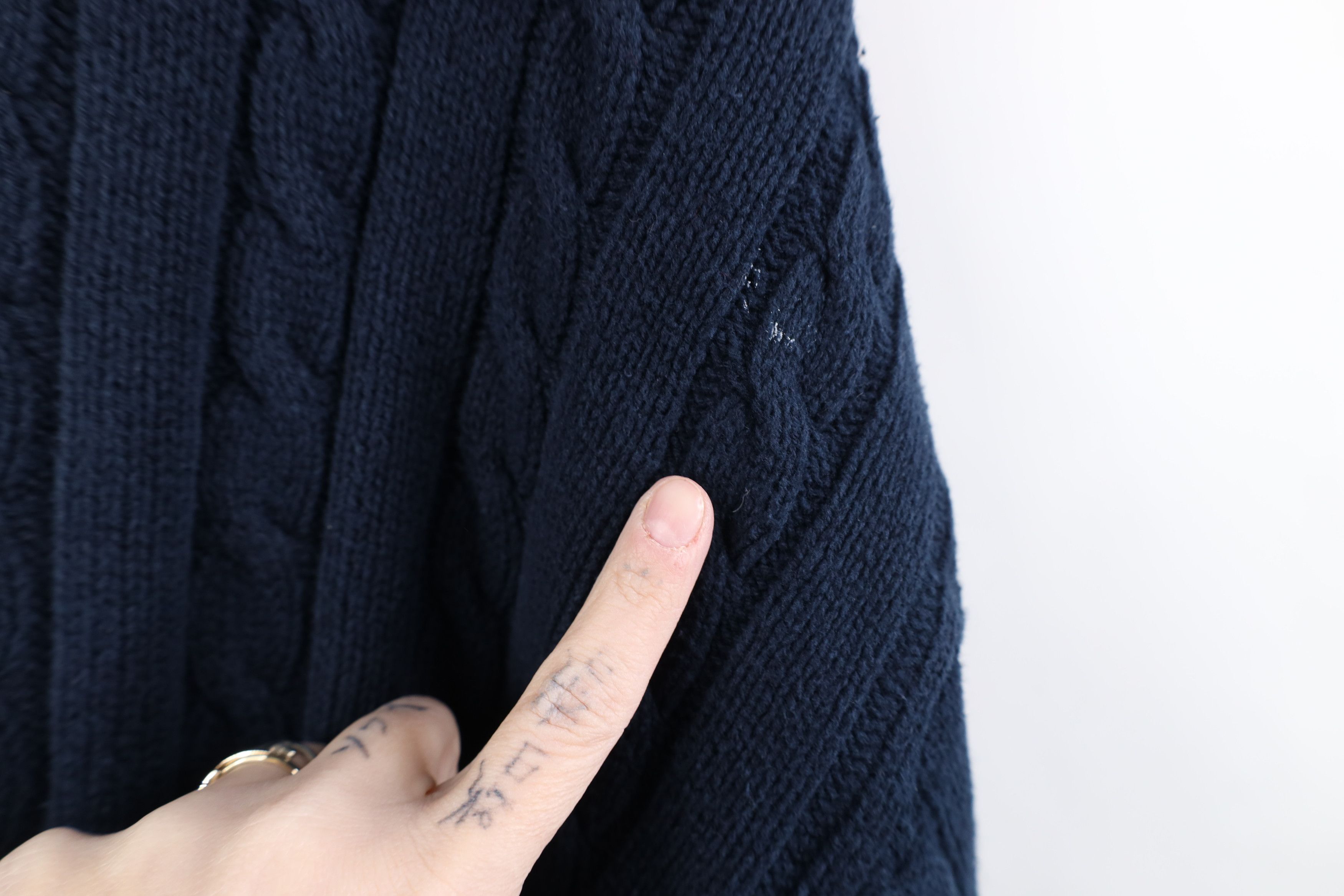 Vintage Vintage 90s Streetwear Cotton Cable Knit Sweater Navy Blue Size US XL / EU 56 / 4 - 8 Thumbnail