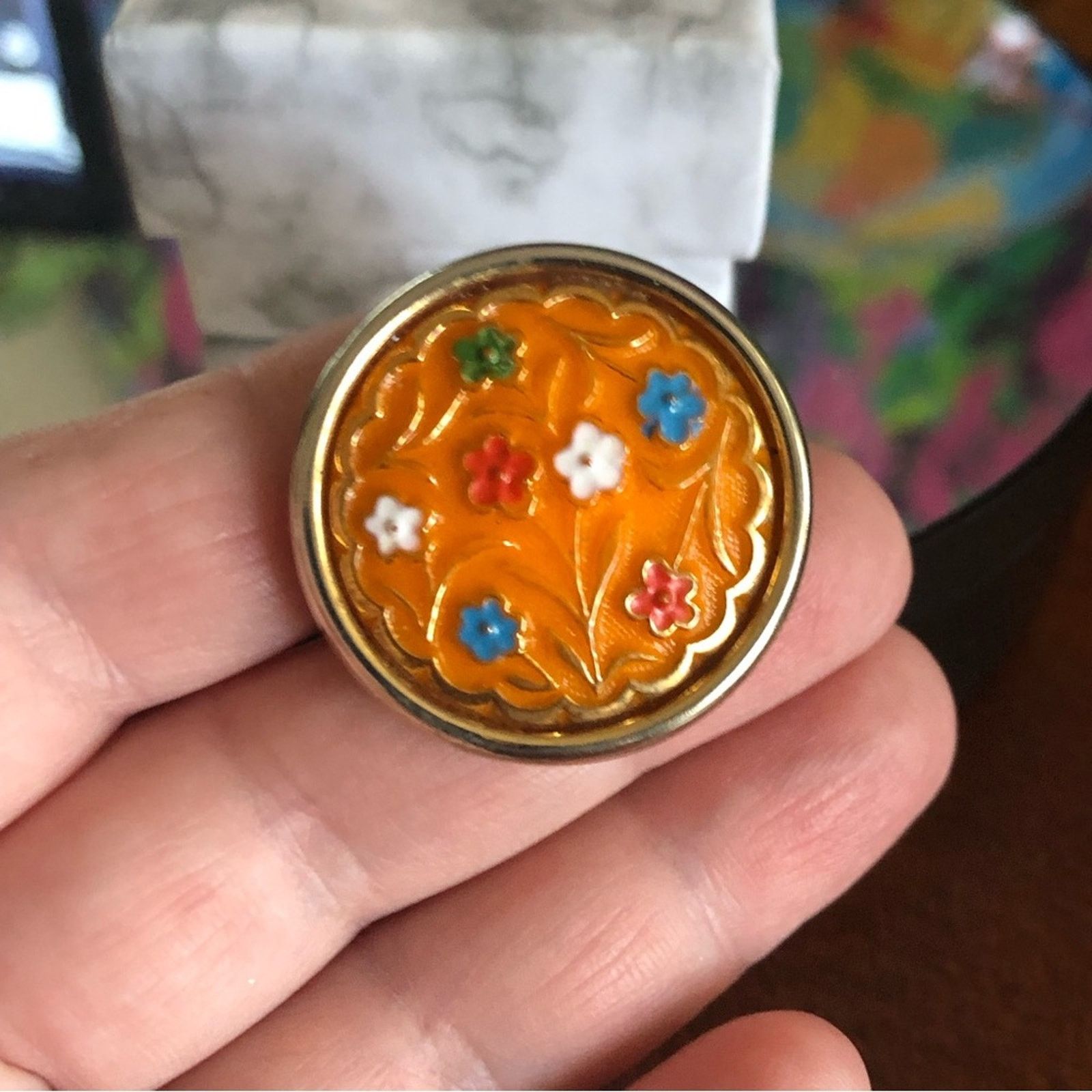 Vintage Vintage mod style textured floral design brooch pin Size ONE SIZE - 5 Thumbnail