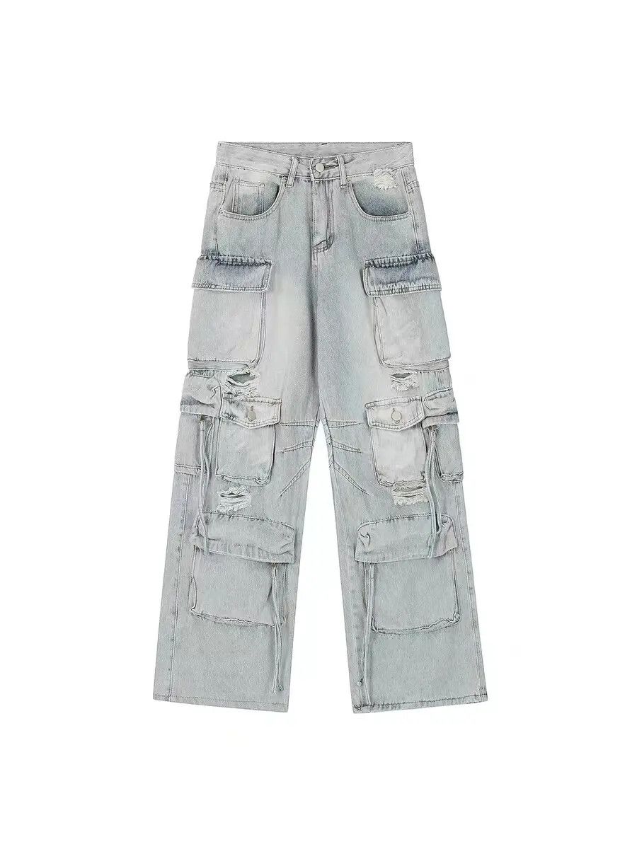 Japanese Brand × Jean Retro heavy industry beggar ripped workwear wide leg jeans Size US 28 / EU 44 - 7 Thumbnail