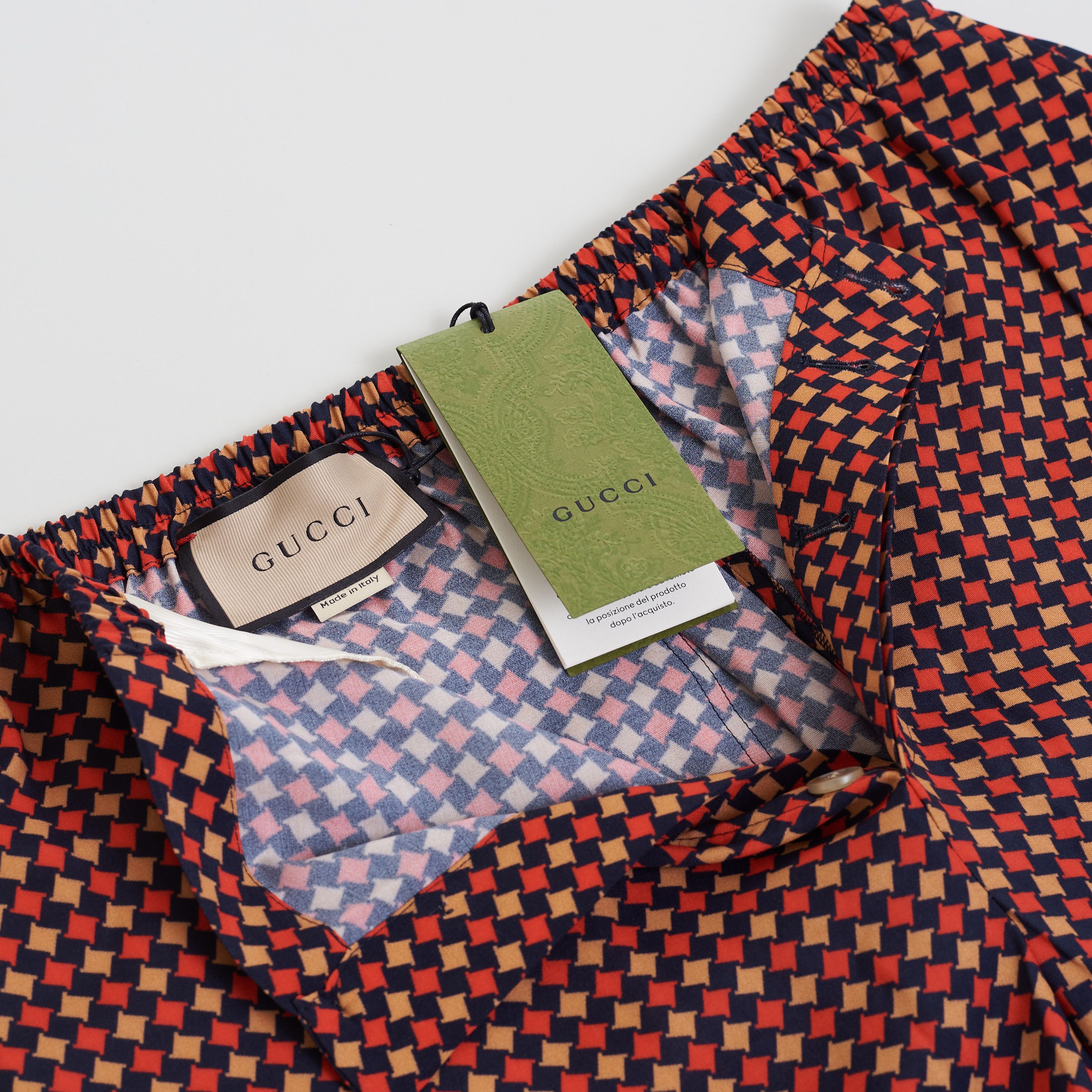 Gucci Geometric Houndstooth Print Shorts In Blue & Red Viscose Size US 32 / EU 48 - 7 Thumbnail