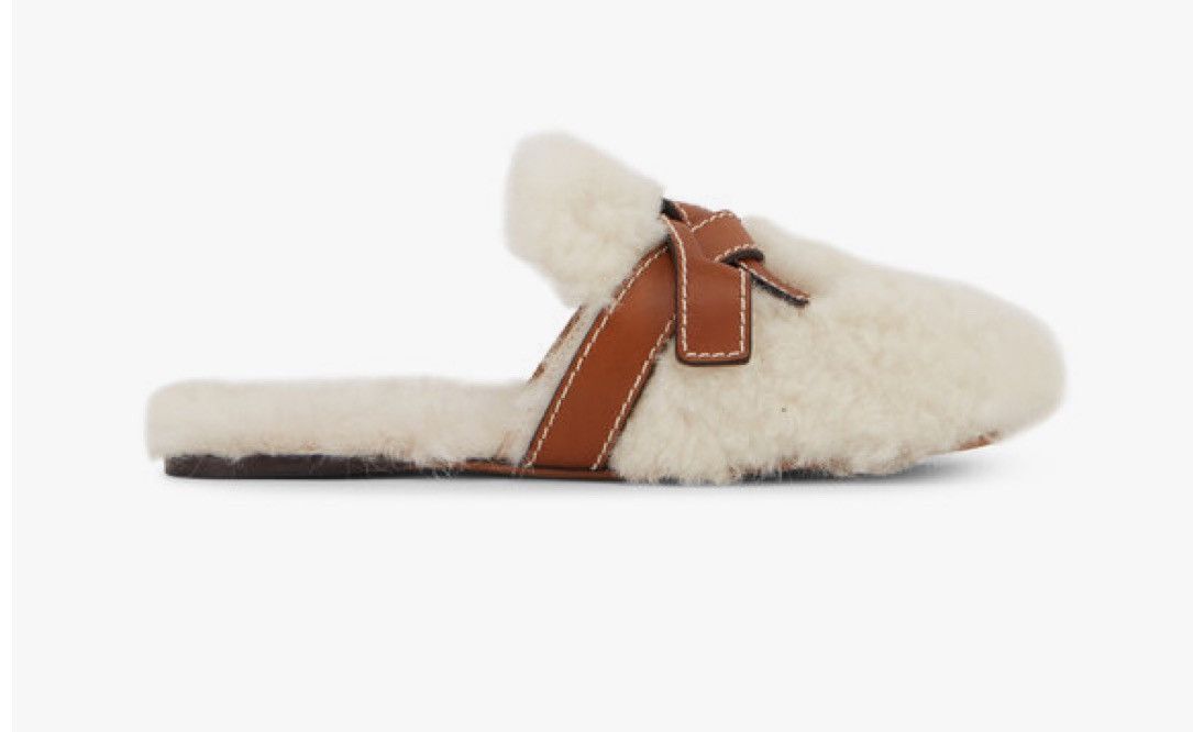image of Loewe Shearling Gate Mule Shoes in White, Women's (Size 7)