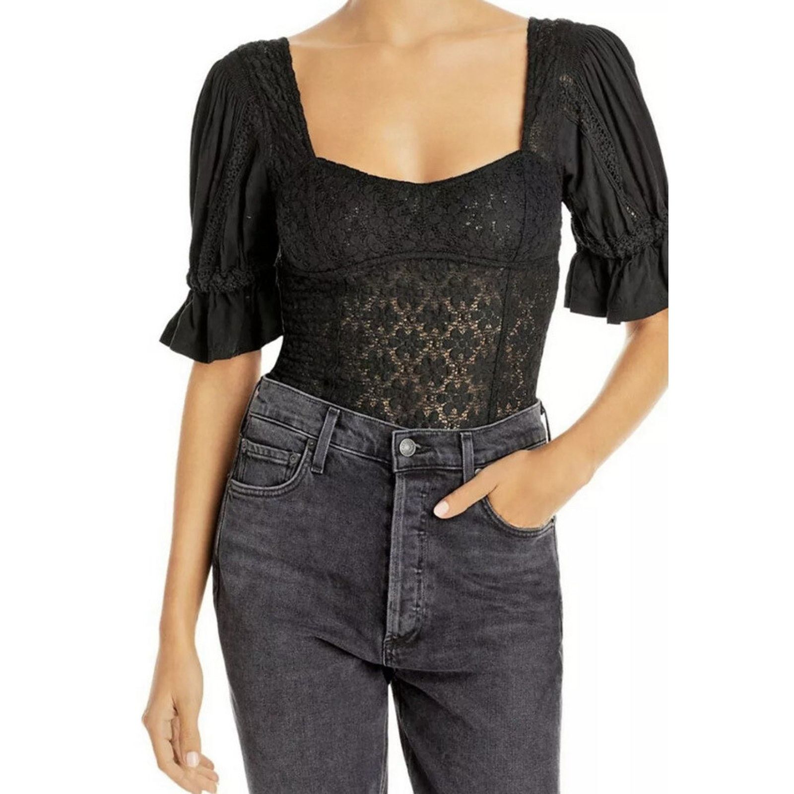 Free People Free People Spring Fling Crochet Top Black women A002085 Size L / US 10 / IT 46 - 6 Thumbnail