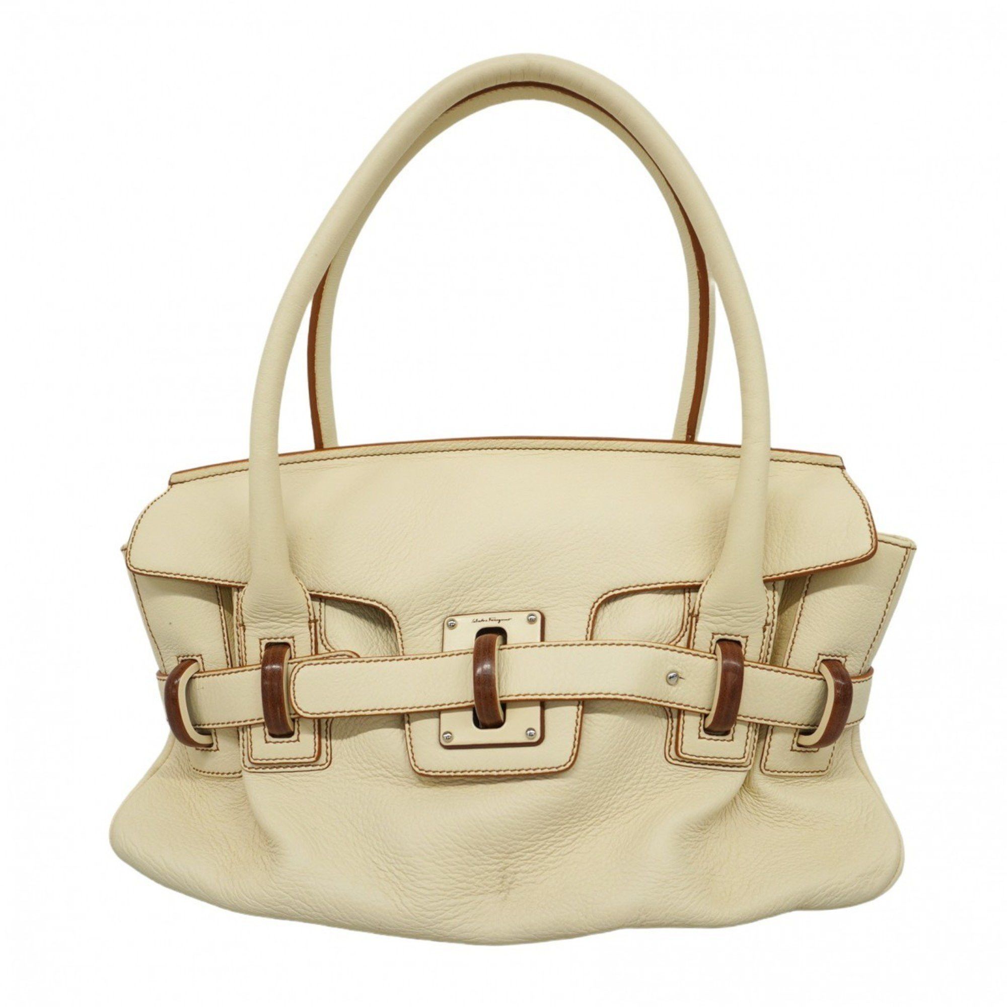 Salvatore Ferragamo Shoulder Bag Leather Ivory Women's in Beige