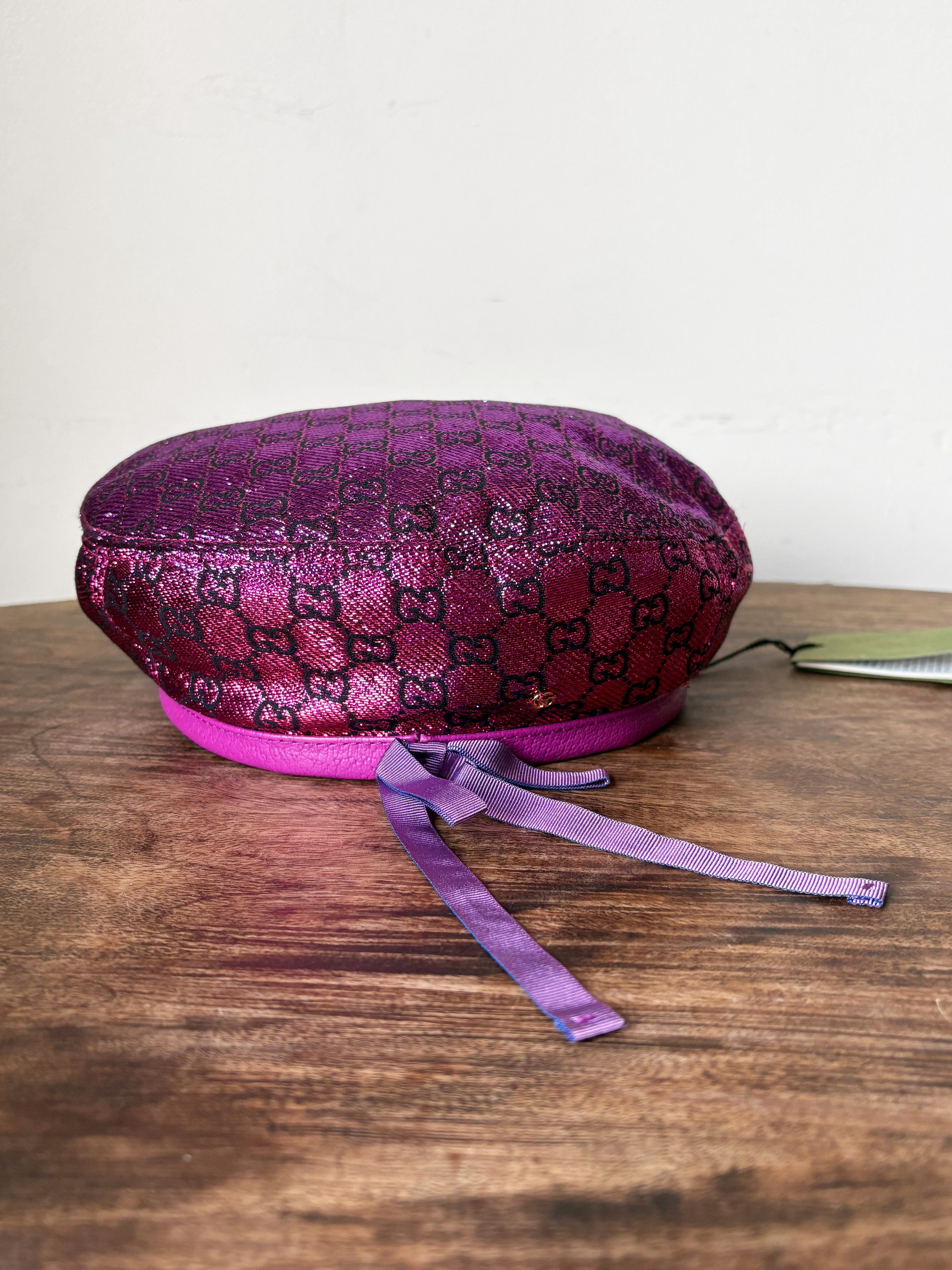 Gucci Lame GG Monogram Metallic Logo Beret Hat Gucci // Wool Lamé GG Beret – VSP Consignment main image 3
