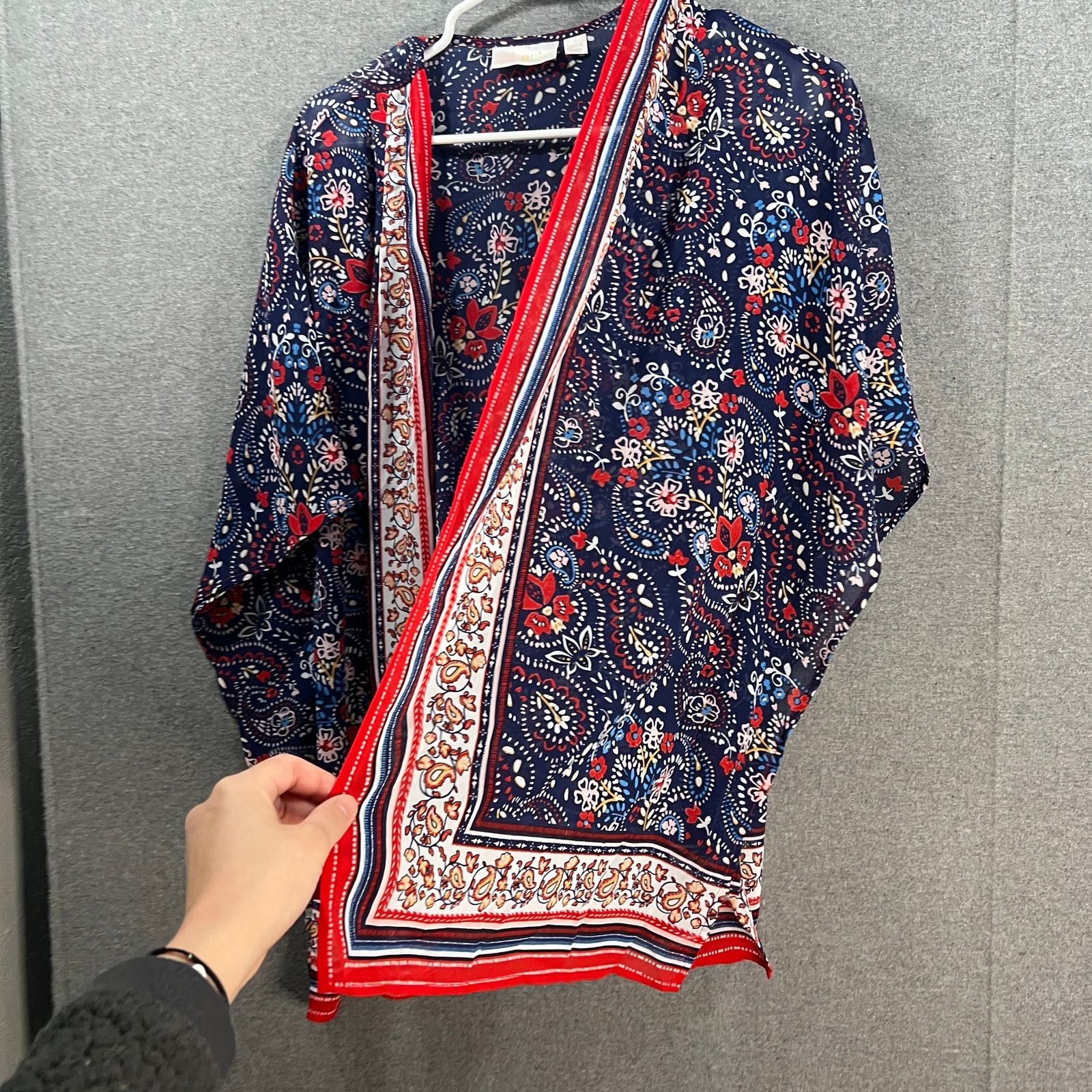 Other Belle by Kim Gravel Border Print Woven Cardigan Navy, Small Size S / US 4 / IT 40 - 4 Thumbnail