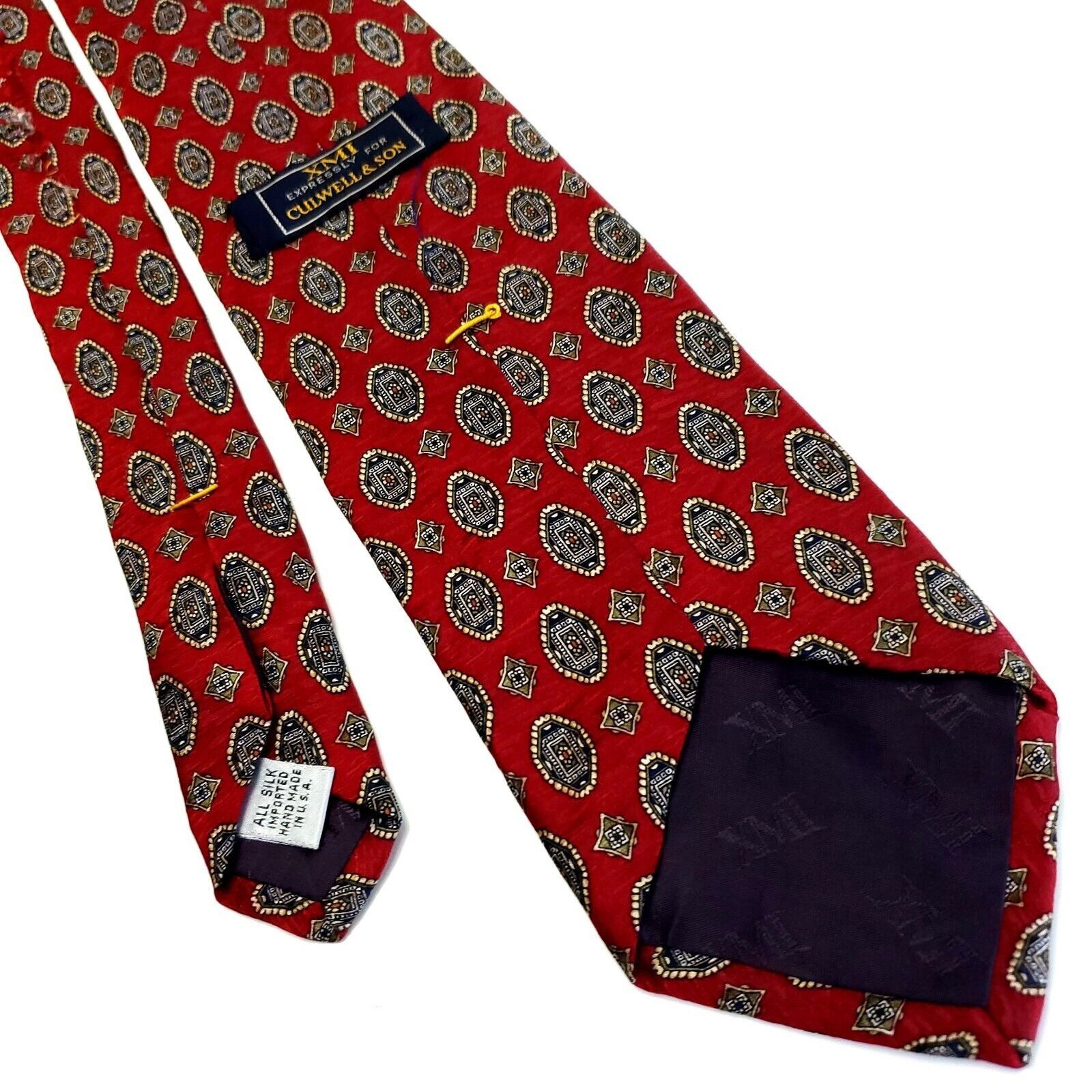 XMI Platinum XMI Red Beige Silk Tie Woven Geometric Size ONE SIZE - 3 Thumbnail
