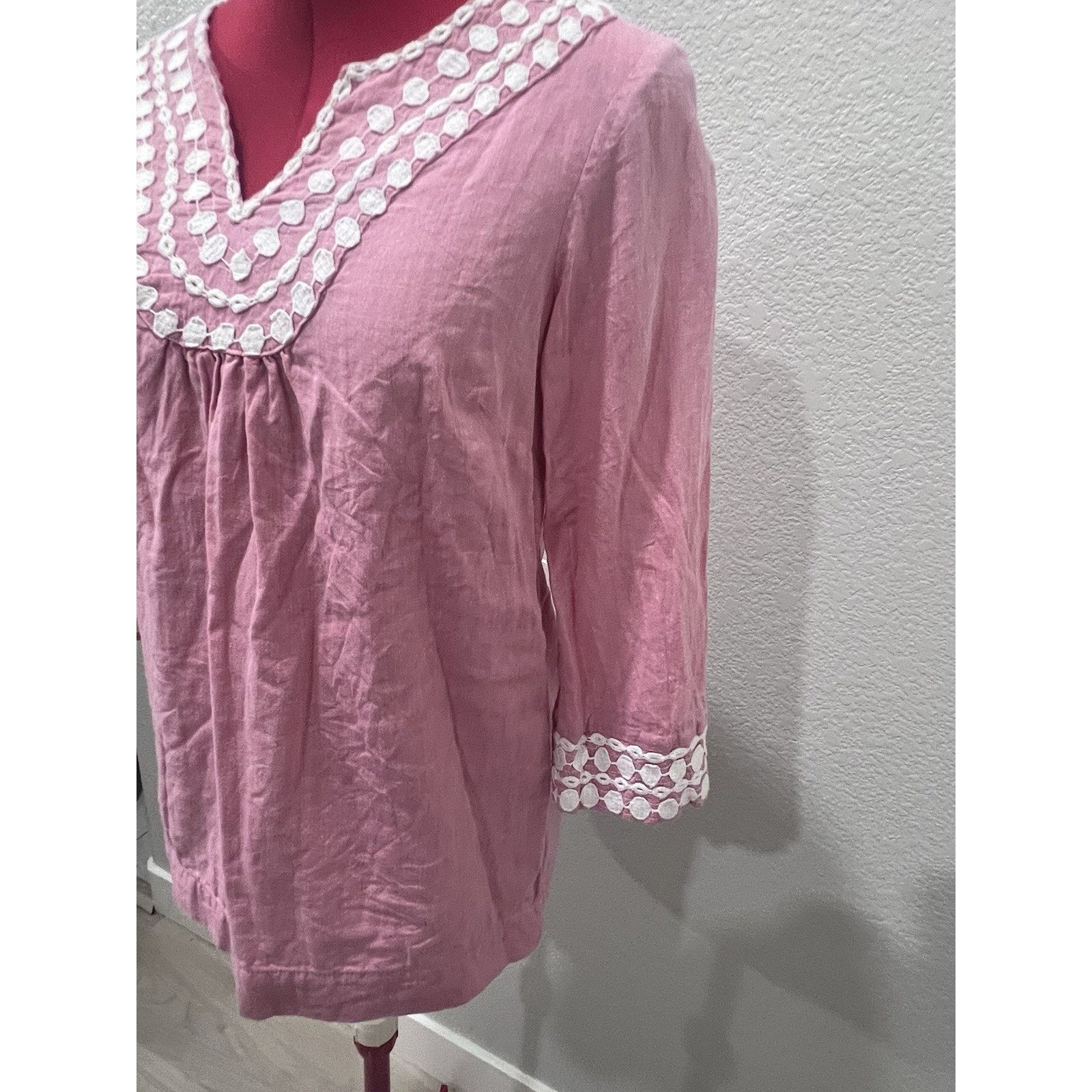 Boden Boden Light Pink Kaftan Cotton Crochet Embroidered Tunic Top Size XS / US 0-2 / IT 36-38 - 5 Thumbnail