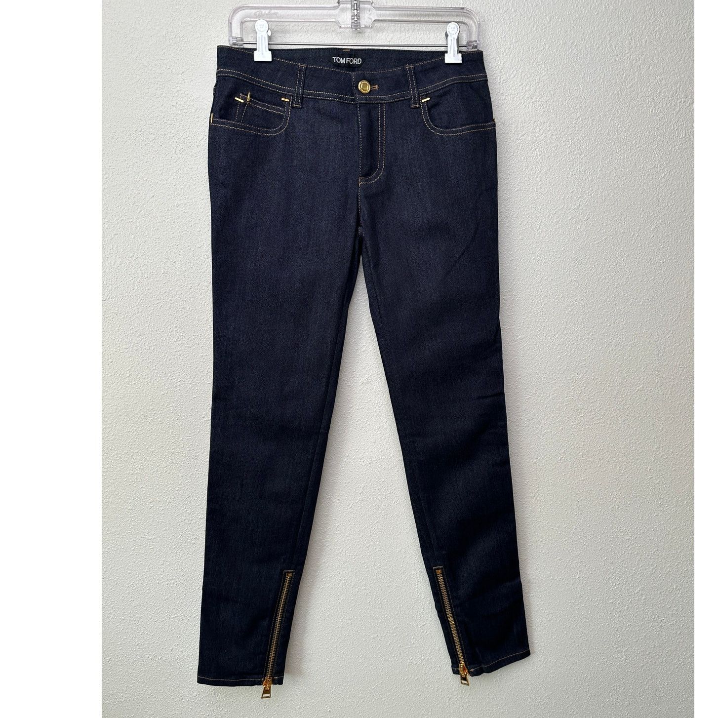 NWT Tom Ford Indigo Skinny Jeans 29 Low Rise Gold Zip Ankles