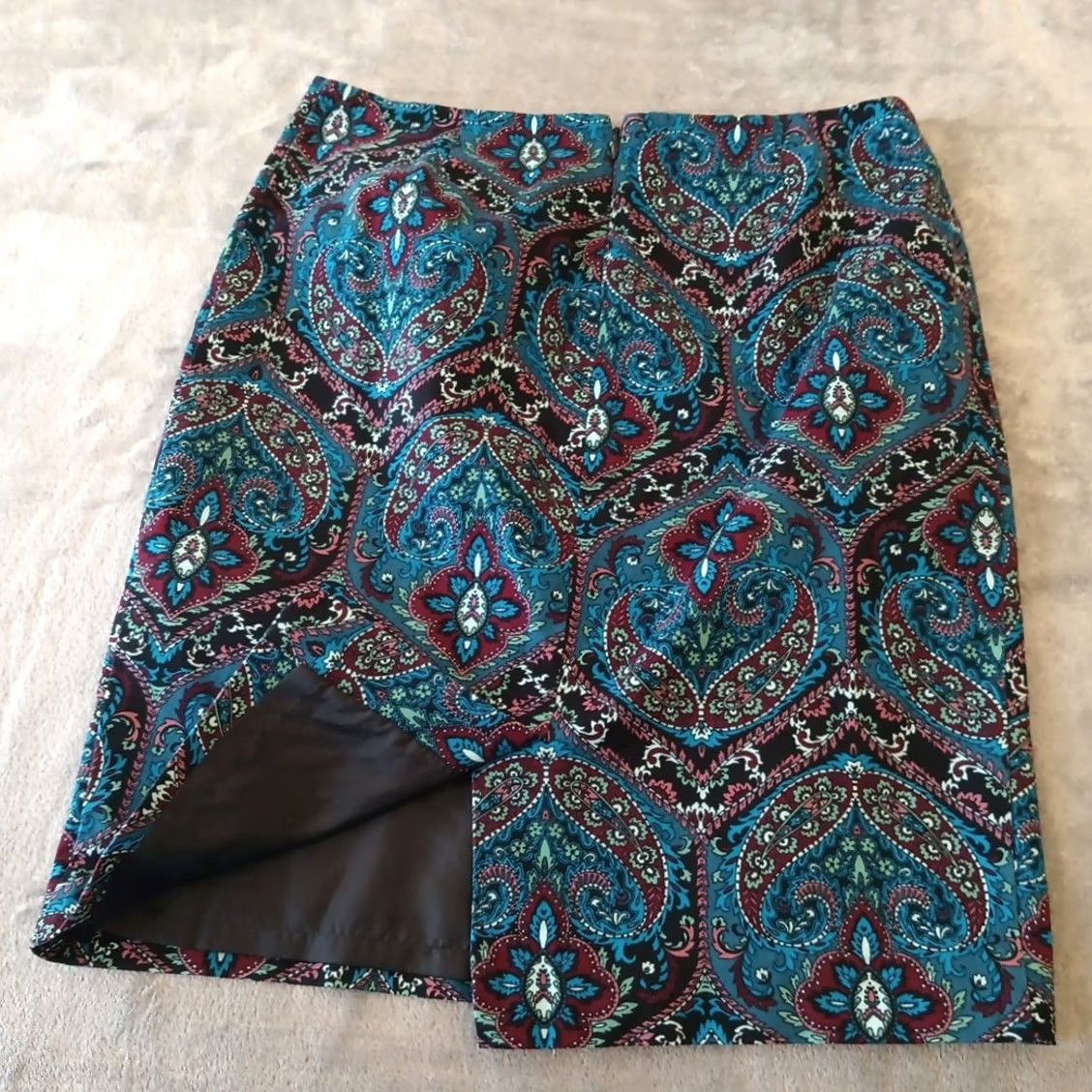 Talbots Talbots Skirt Petites 6P Blue Paisley Knee Length Pencil Lined Slit Women XS? Size 28" / US 6 / IT 42 - 6 Thumbnail