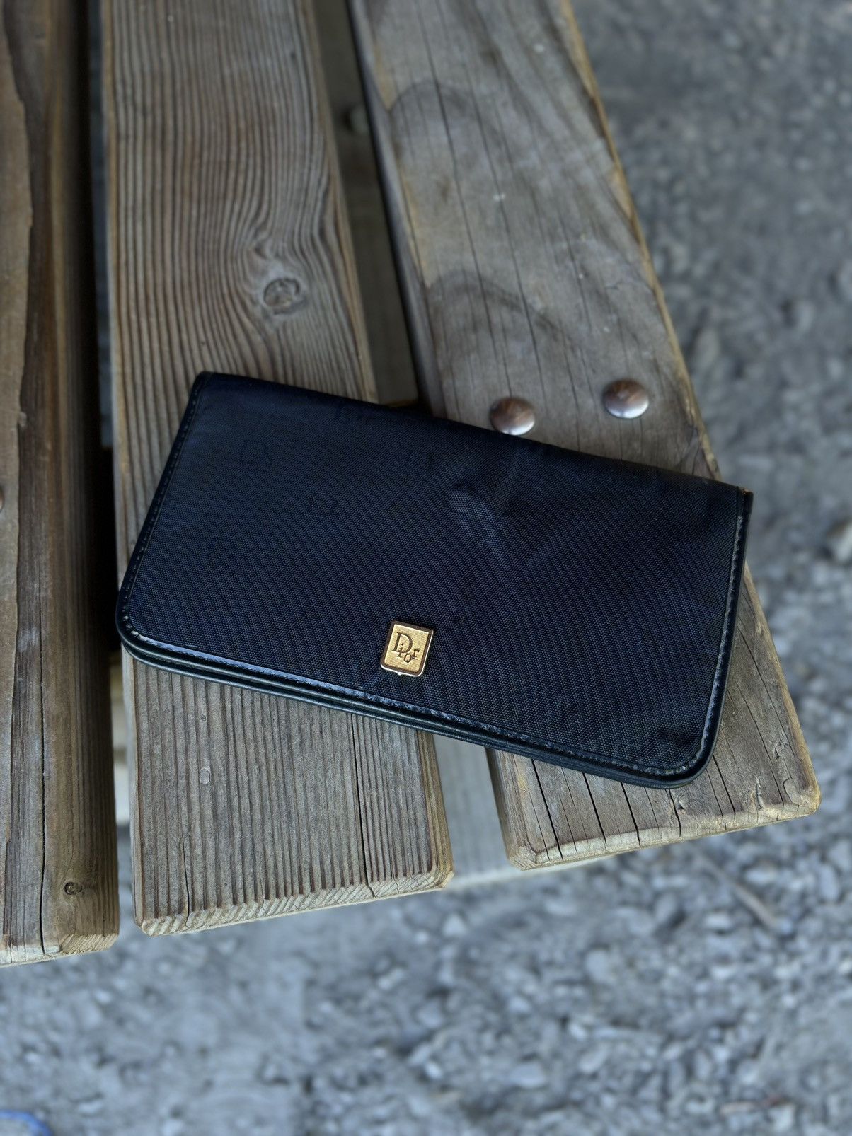 Dior × John Galliano × Vintage 70's Rare France Monogram Leather-Canvas Navy Wallet Clutch Bag Purse Size ONE SIZE - 2 Thumbnail