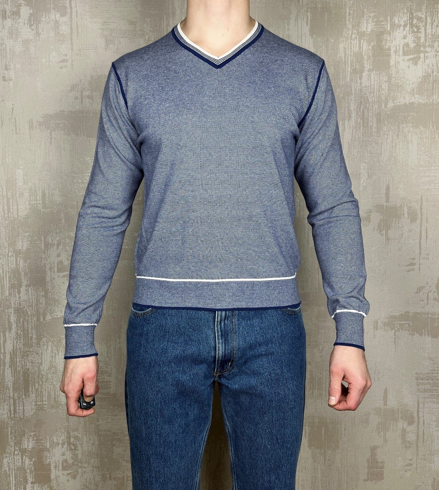 Hackett Hackett London V-neck Striped All Cotton Sweater Size US L / EU 52-54 / 3 - 2 Thumbnail