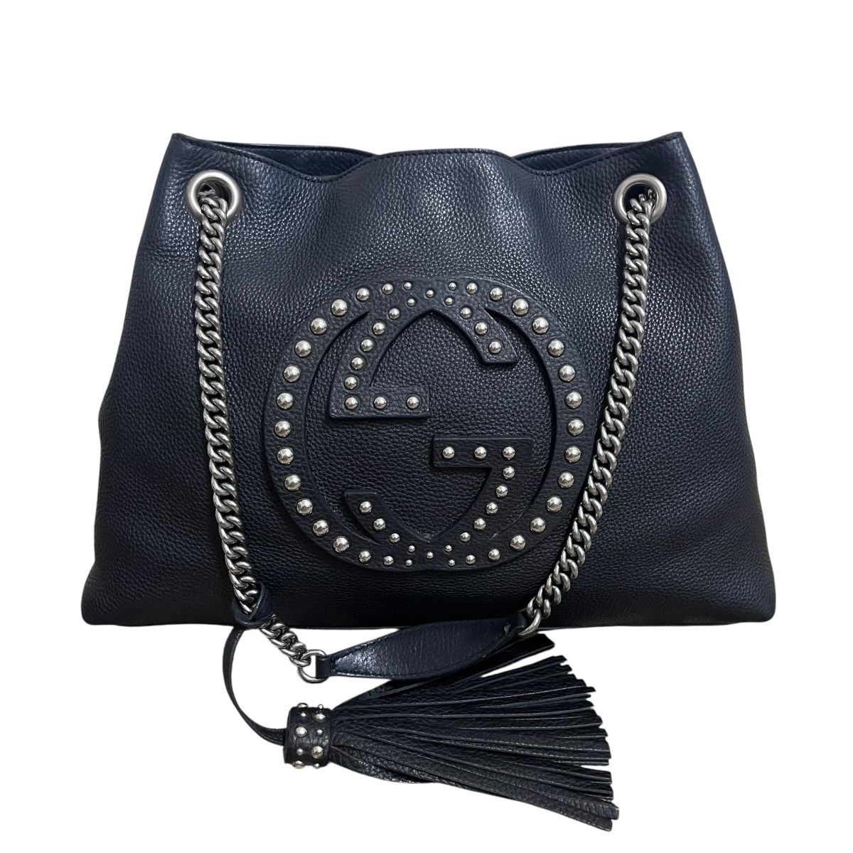 Gucci Aut. GUCCI Black Leather Medium Chain Studded Soho Tote Bag Size ONE SIZE - 1 Thumbnail