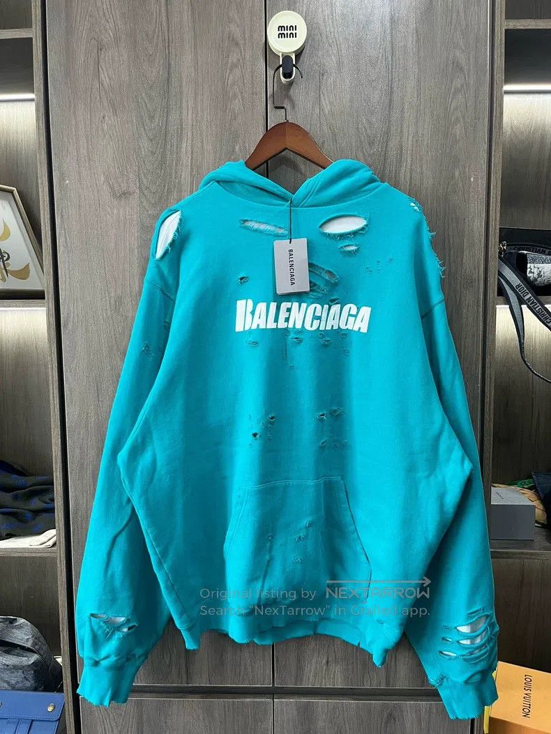 Balenciaga Balenciaga Lake green distressed hoodie Size US S / EU 44-46 / 1 - 1 Thumbnail
