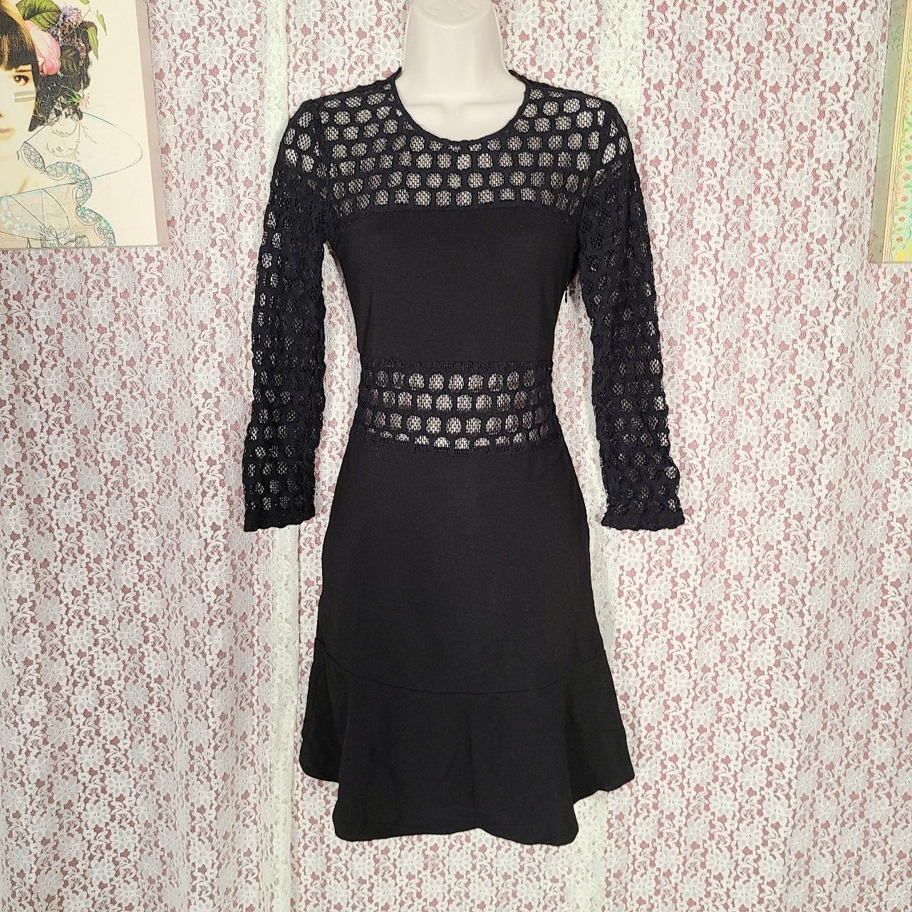Sandro Sandro Black fishnet mesh fit and flair dress 1 XS juniors Size XS / US 0-2 / IT 36-38 - 1 Thumbnail