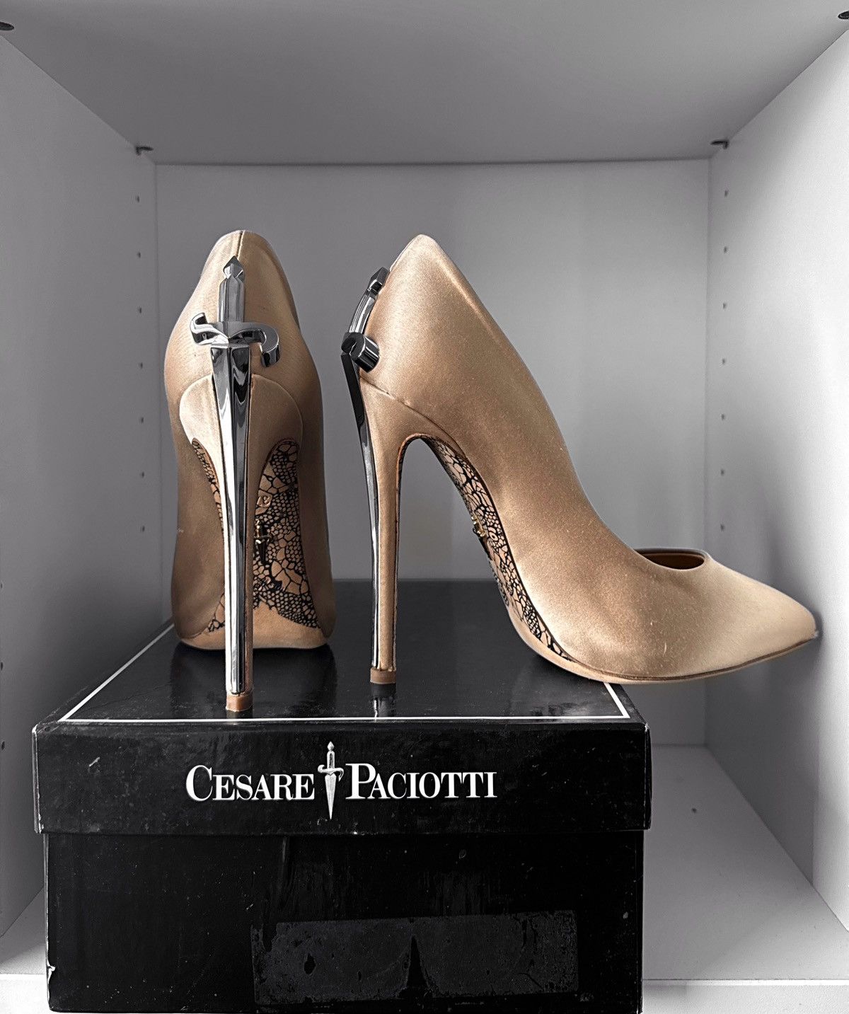 Paciotti Cesare Paciotti Dagger Heels – Gold Satin Edition Size US 7.5 / IT 37.5 - 2 Thumbnail