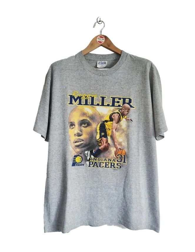 image of Csa x NBA Vintage Reggie Miller 90's T-Shirt Basketball Indiana Pacers in Grey, Men's (Size Large)