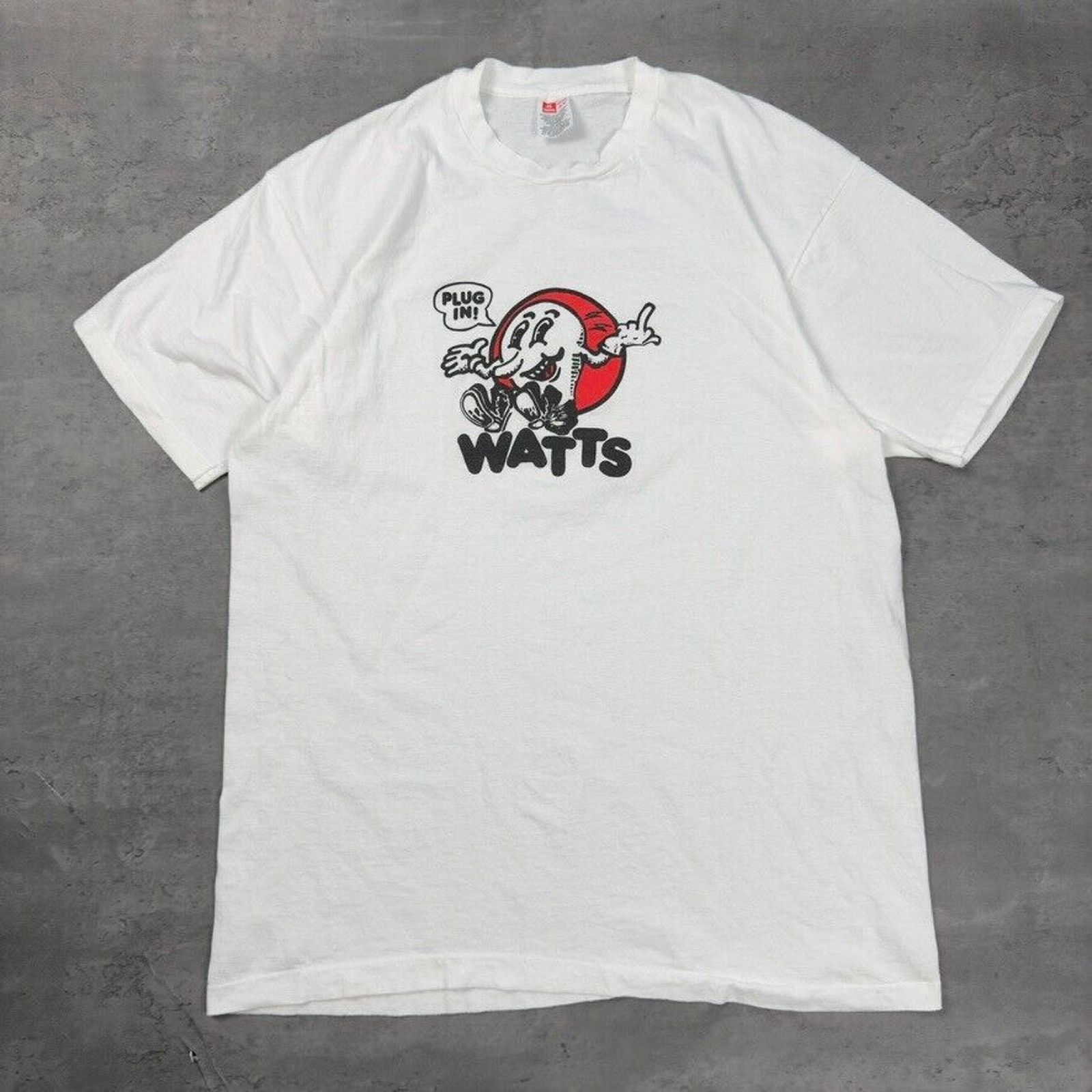 Hanes × Vintage Vintage Watts Plug In Middle Finger Novelty T Shirt 80s Size US L / EU 52-54 / 3 - 1 Thumbnail