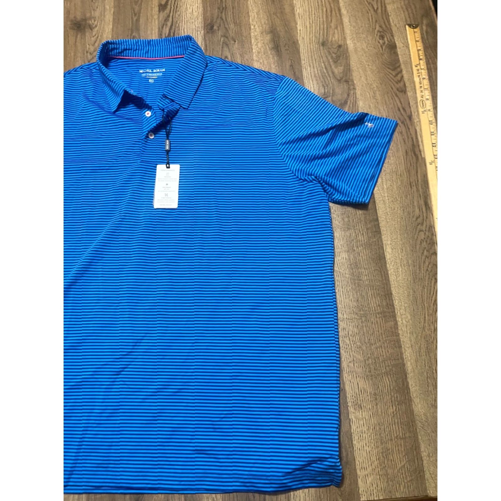 Vintage Michel Rouen Shirt Mens 3XL Blue Striped Performance Polo Short Sleeve Shirt Polo Reg Wool? Size US XXL / EU 58 / 5 - 4 Thumbnail