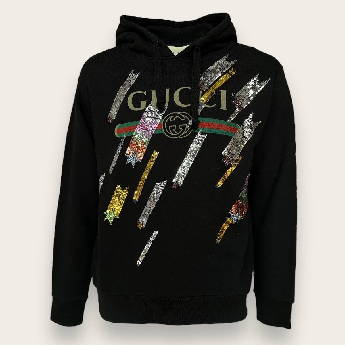 image of Gucci Hooded Sweatshirt Multicolor Crystals And Sequins, S in Black, Men's (Size Small)