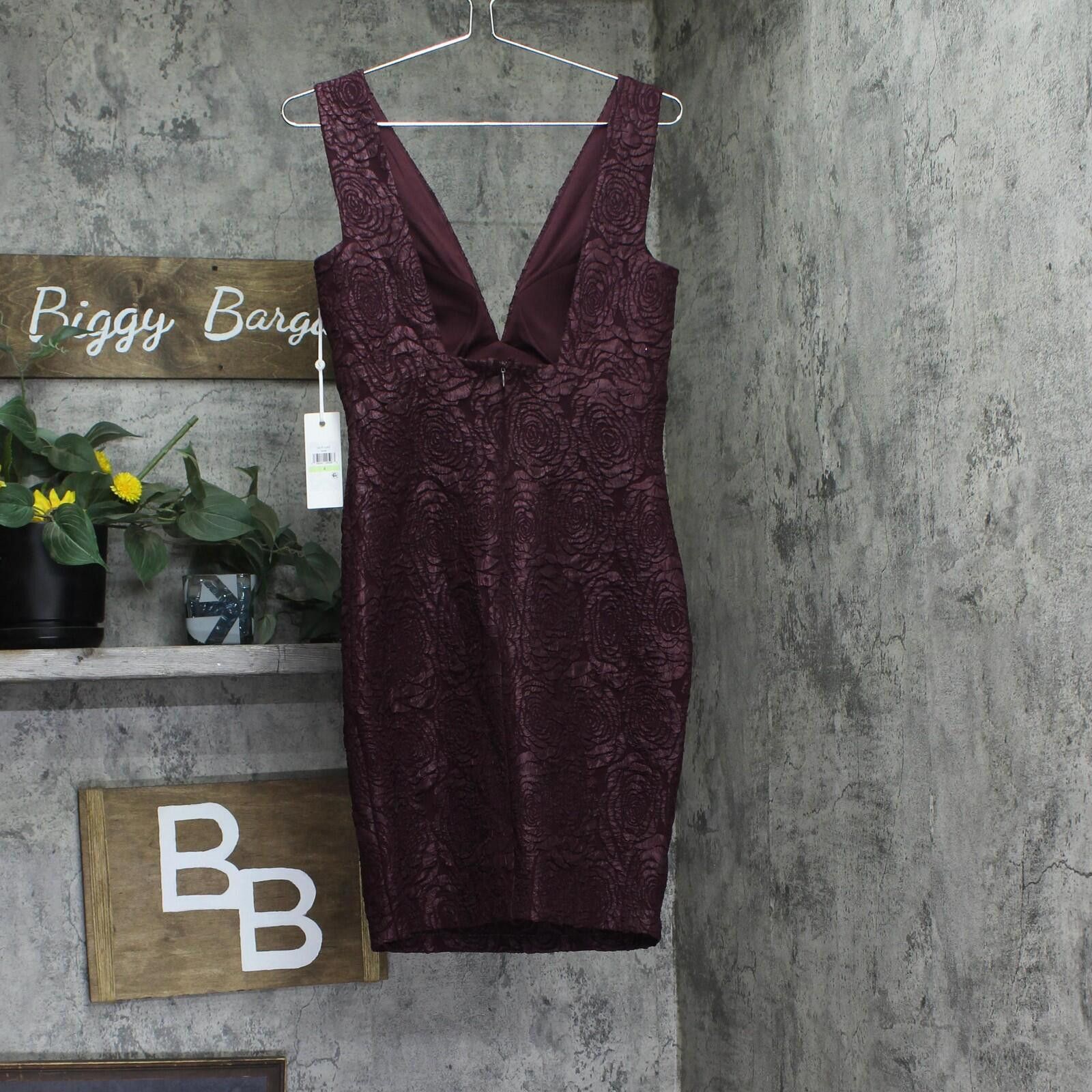 Signal Sport Nwt Siena Floral Jacquard Plunge Dress Satp1685 Wine Red 4 Size S / US 4 / IT 40 - 2 Thumbnail