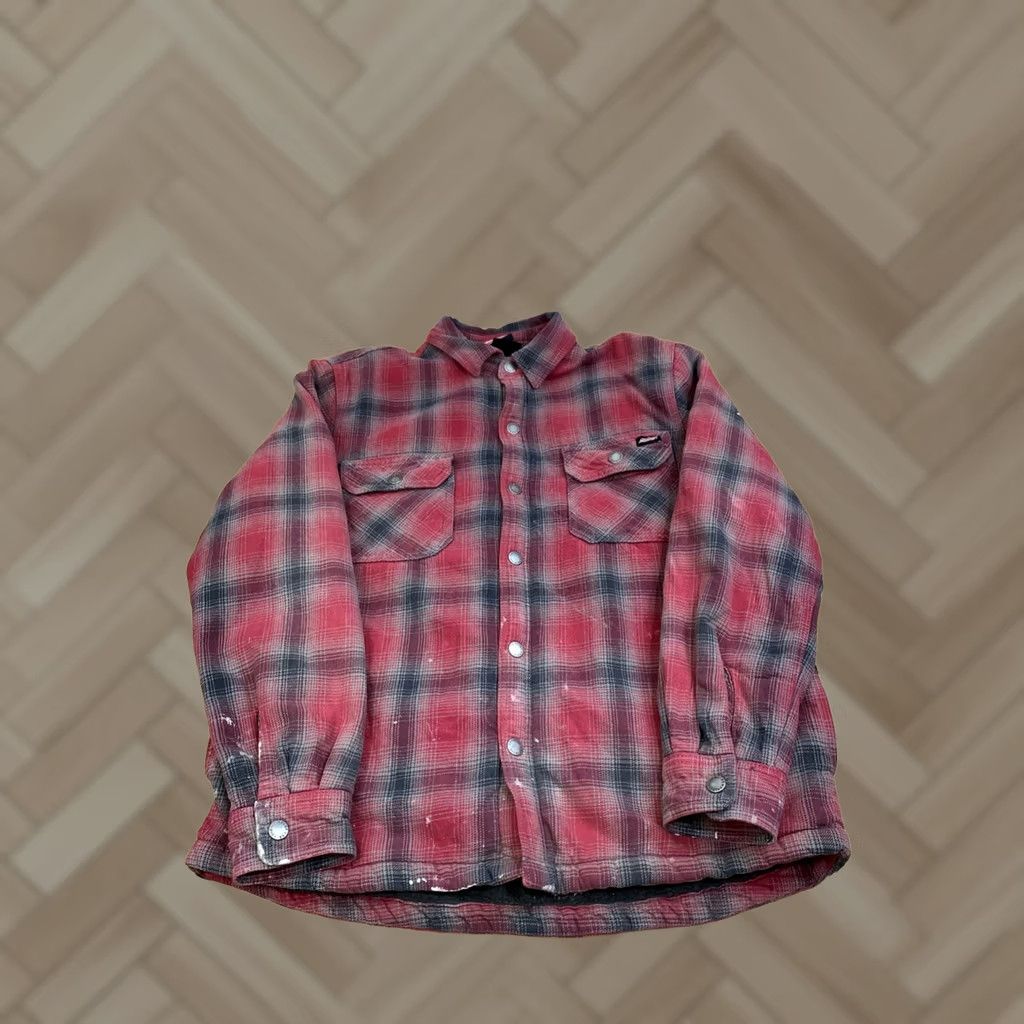 Dickies VINTAGE Dickies Jacket Men L Red Plaid Sherpa Lined Flannel Workwear Distress 13045 Size US L / EU 52-54 / 3 - 1 Thumbnail