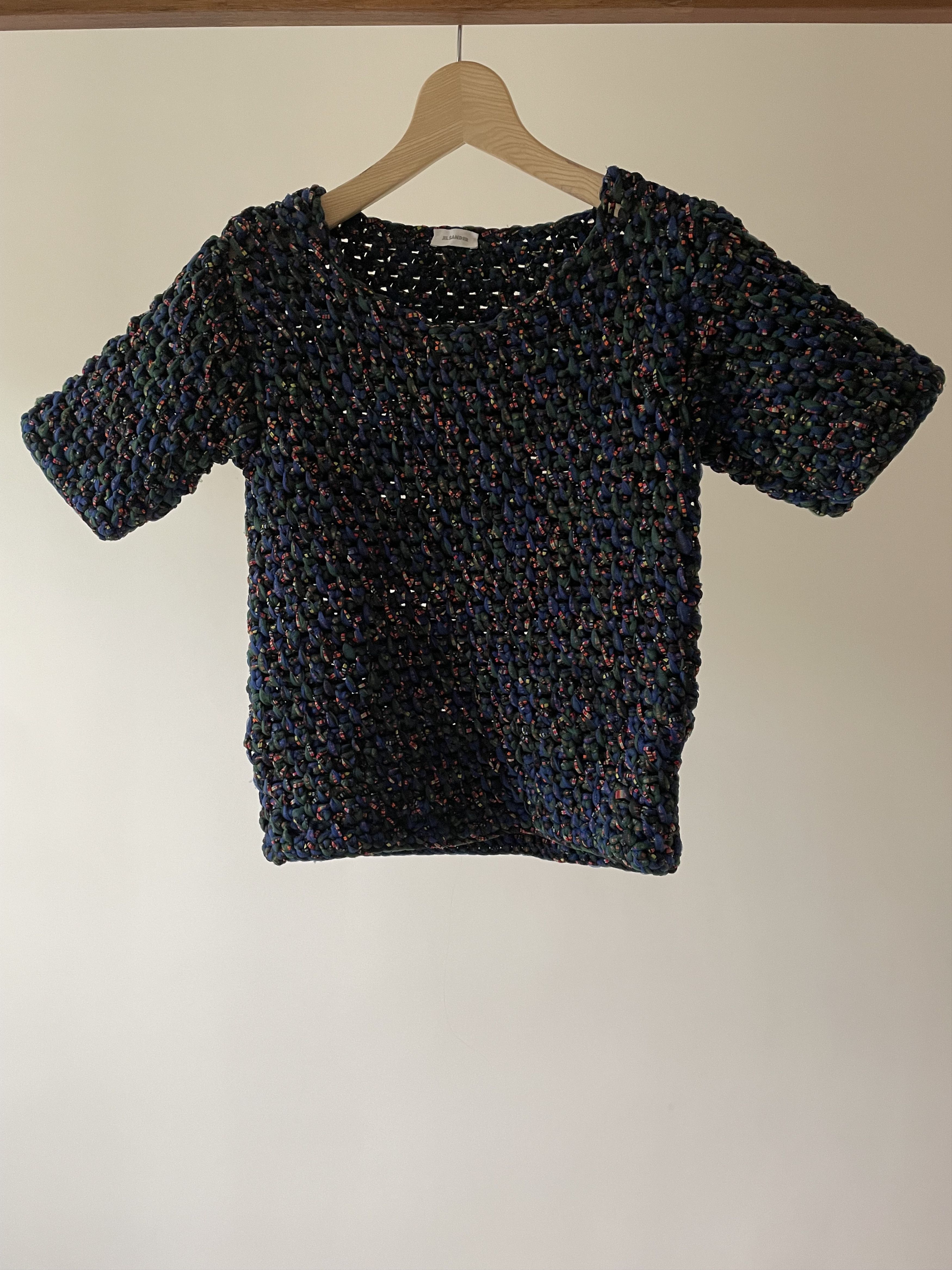image of Jil Sander x Raf Simons Archive Ss12 Techno Hand Knit Sweater in Blue, Men's (Size Medium)
